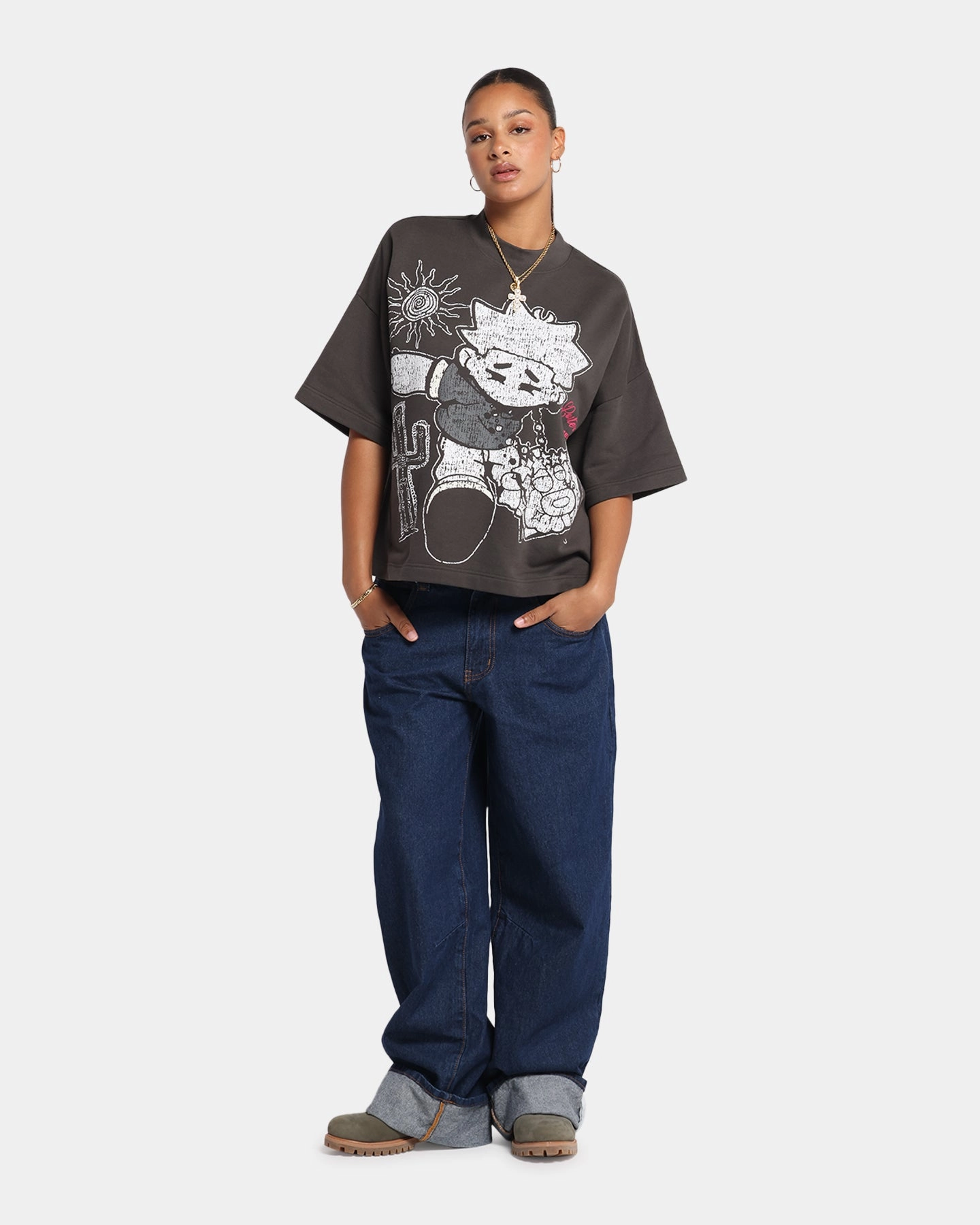 Loiter Palm Spring Box T-Shirt Charcoal Minimalist Look Street Trendy