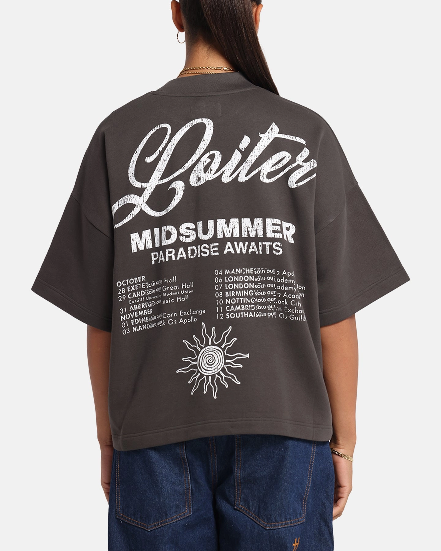 Loiter Palm Spring Box T-Shirt Charcoal Beaded details