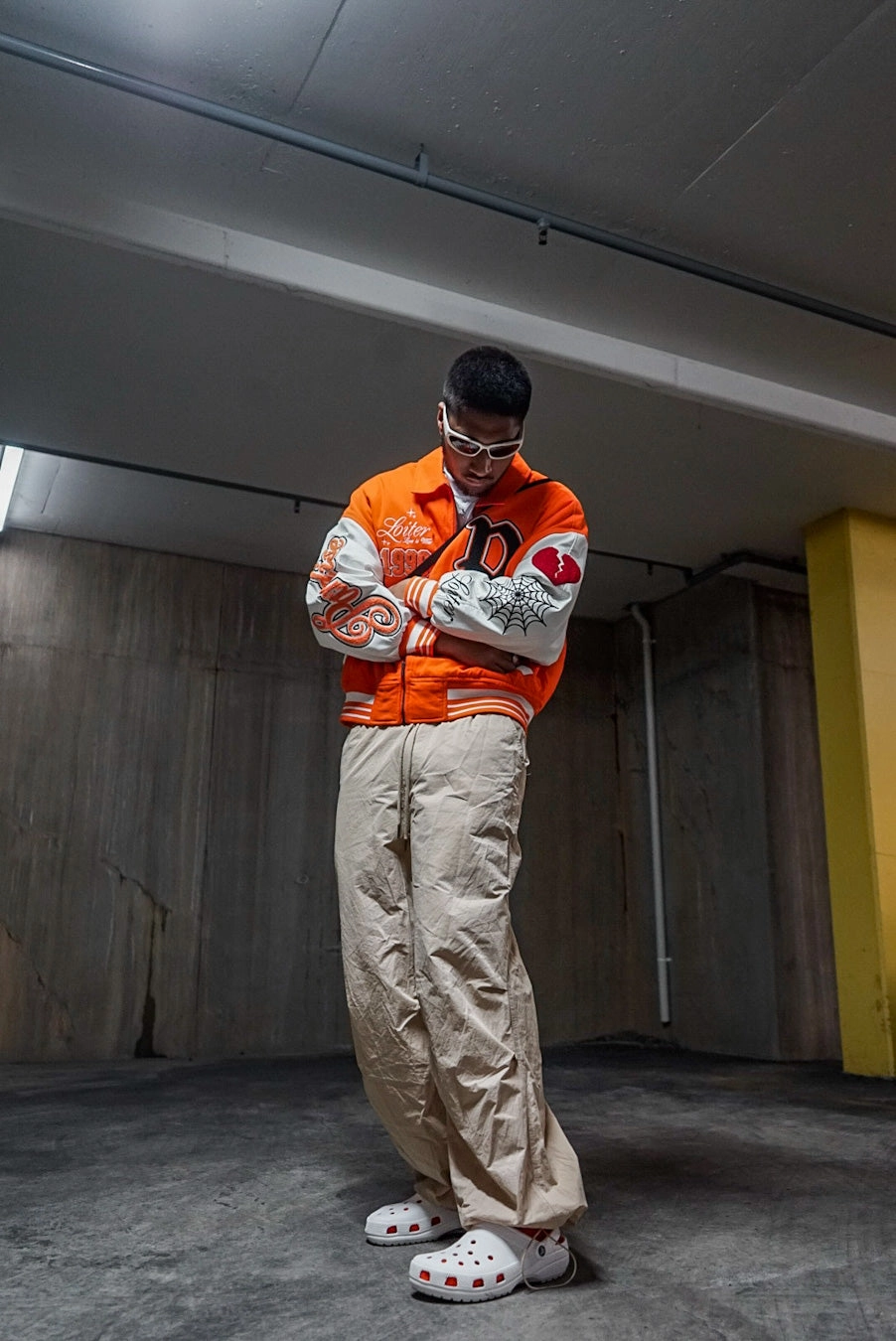 Loiter Paradise Varsity Jacket Orange solo travel Game Day