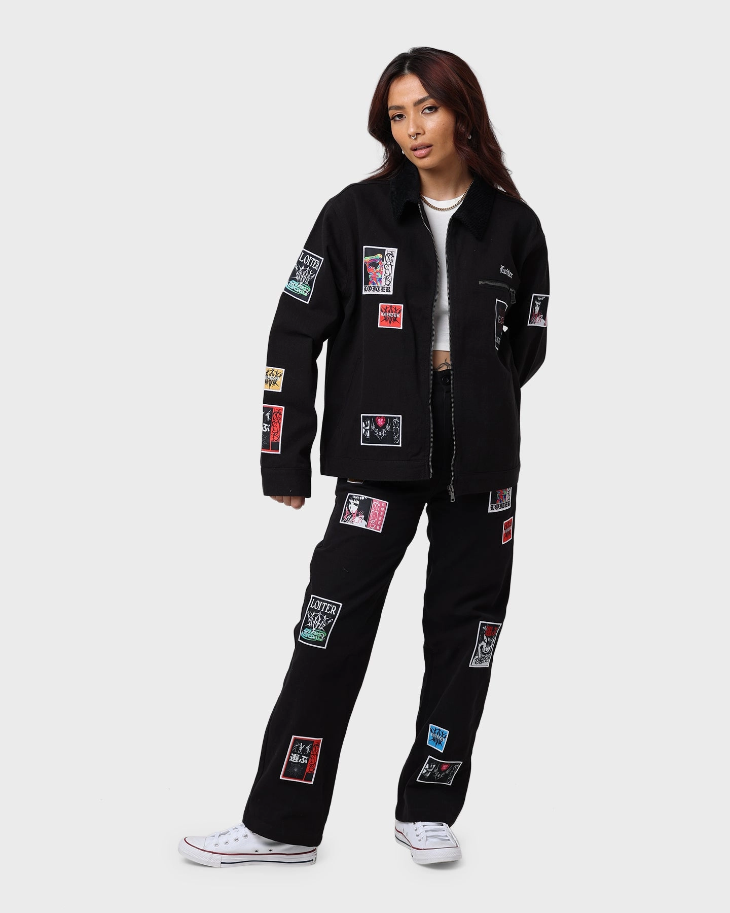 Trendy Quick Fit Loiter Patchwork Jacket Black