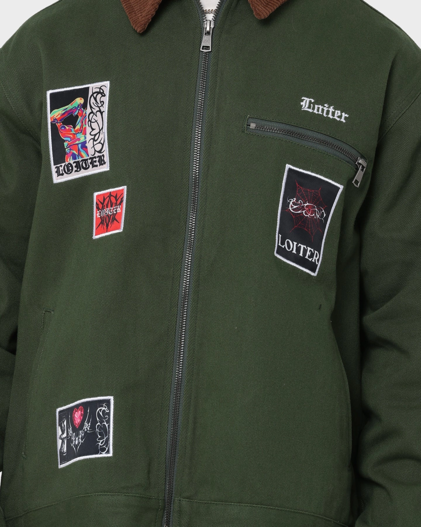 Loiter Patchwork Jacket Green suitable for gift giving