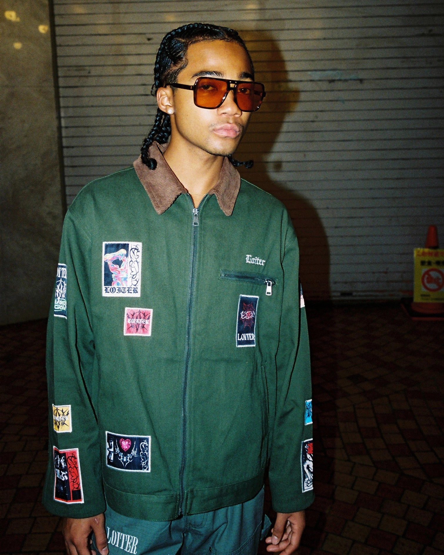 Oversized Versatile Outerwear Loiter Patchwork Jacket Green