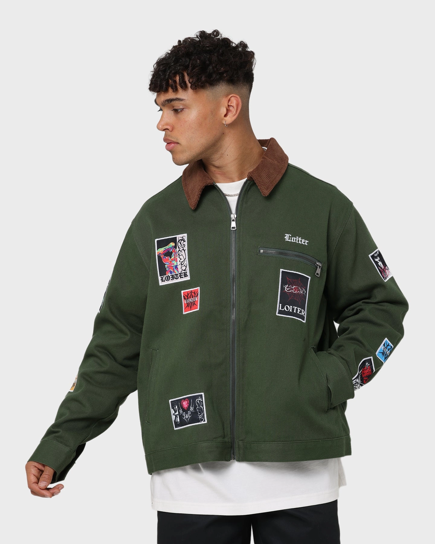 Loiter Patchwork Jacket Green Glamour Compression Packed Design