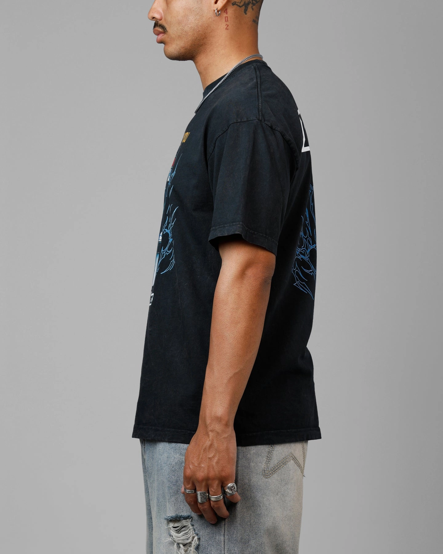 Beach Outfit Everyday Trend Loiter Phonebooth Vintage Drop T-Shirt Black Acidwash