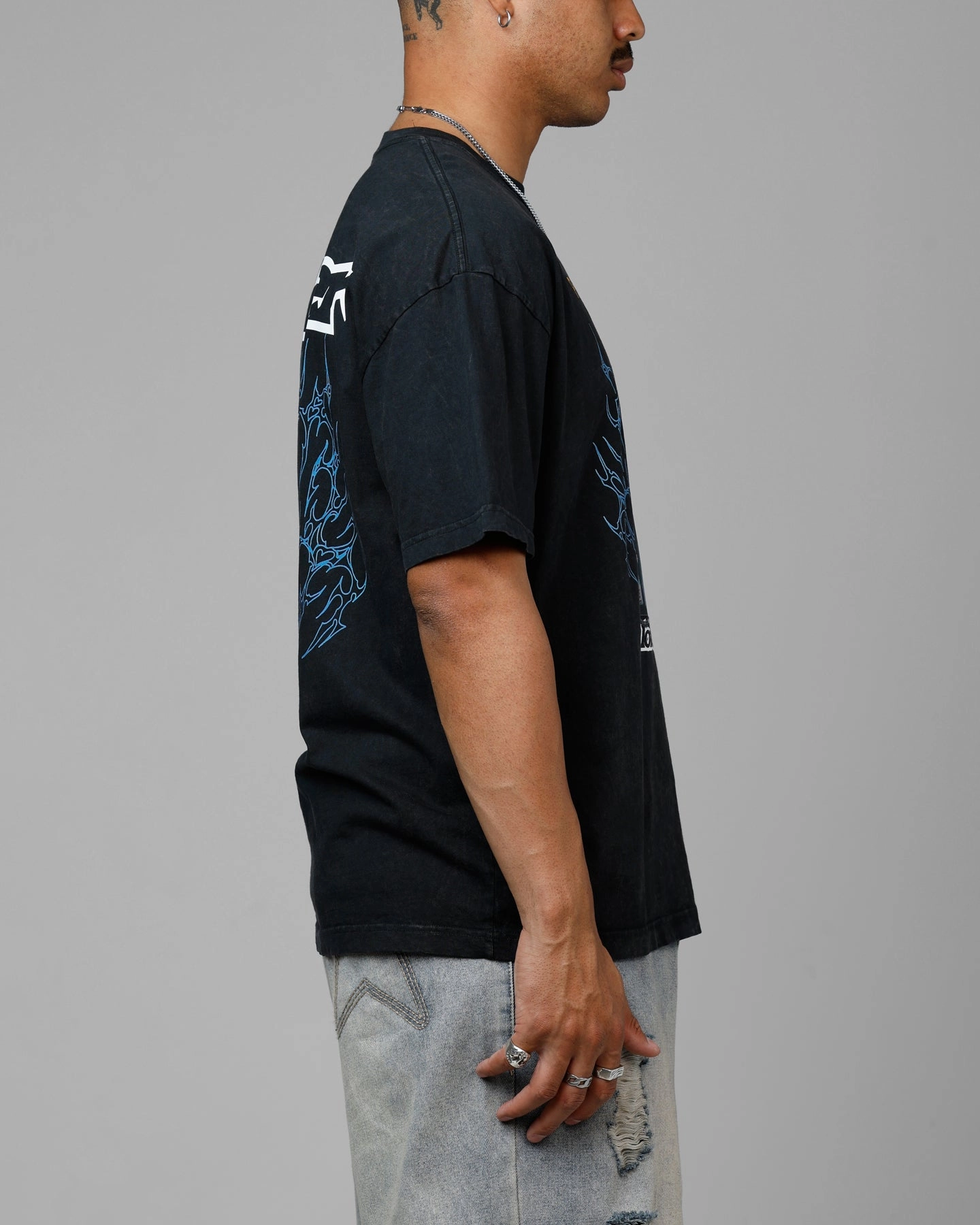 Loiter Phonebooth Vintage Drop T-Shirt Black Acidwash Rayon blend