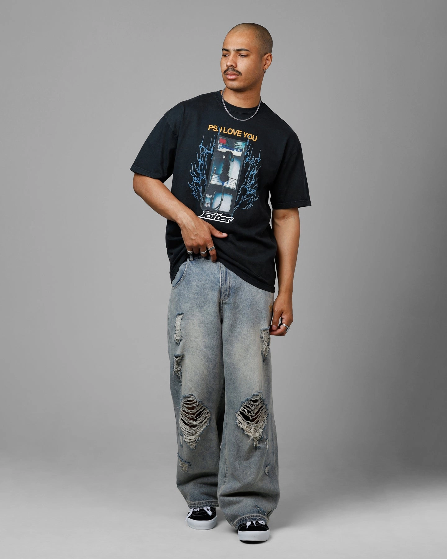 Loiter Phonebooth Vintage Drop T-Shirt Black Acidwash Chill Wear