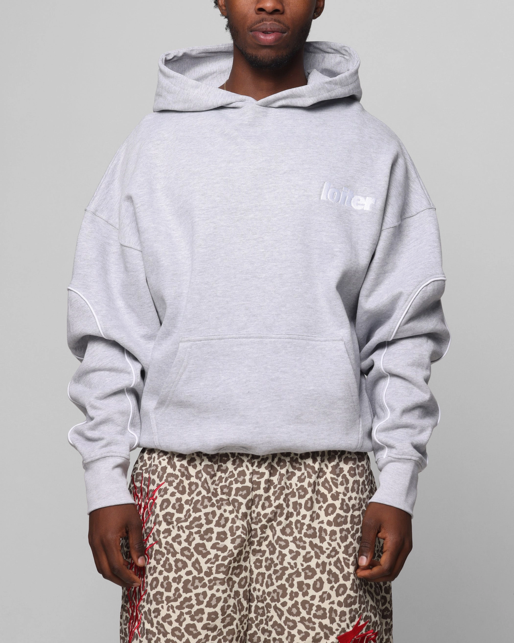 Loiter Pin Line Premium Hoodie Grey Marle Non Chafing Design low - torque