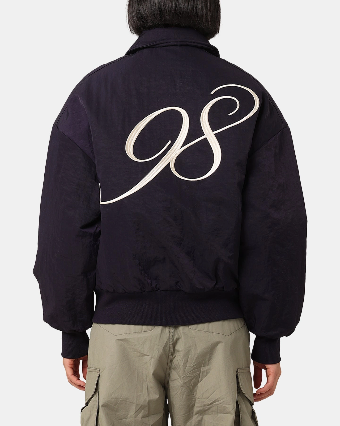 Loiter Pitch Varsity Jacket Navy hip length