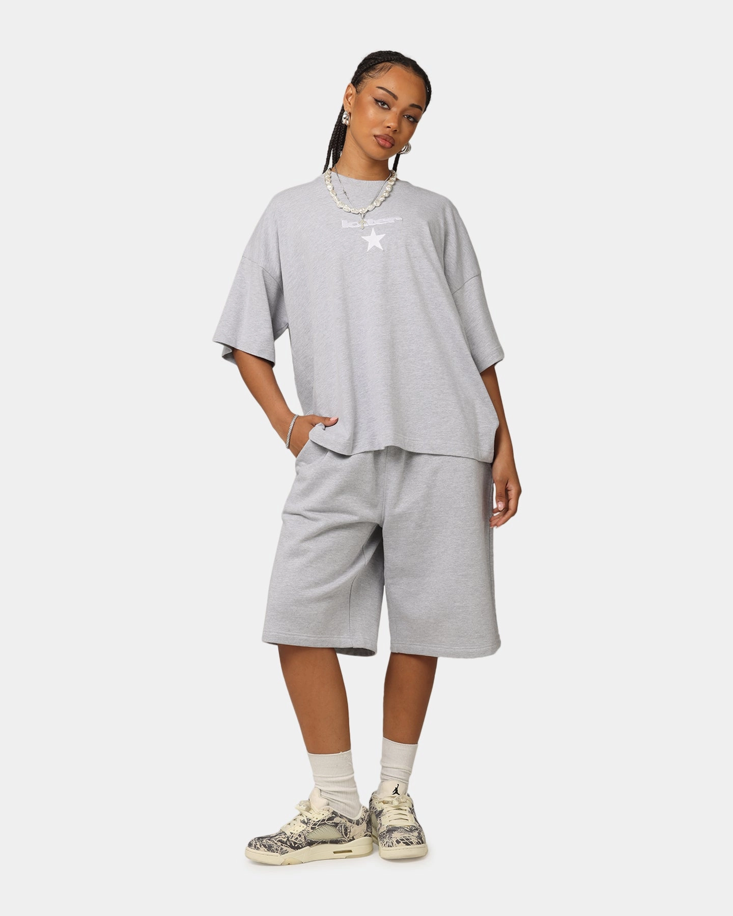 Animal Print Loiter Premium Essentials Boxy T-Shirt Grey Marle