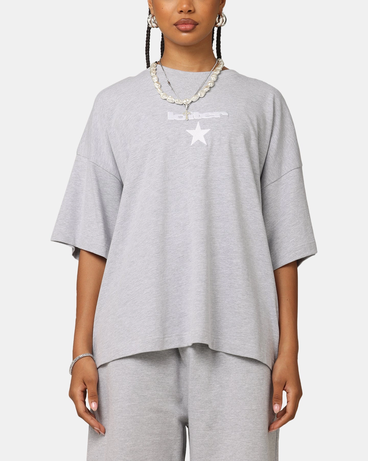 Date night Anti Static Finish Loiter Premium Essentials Boxy T-Shirt Grey Marle