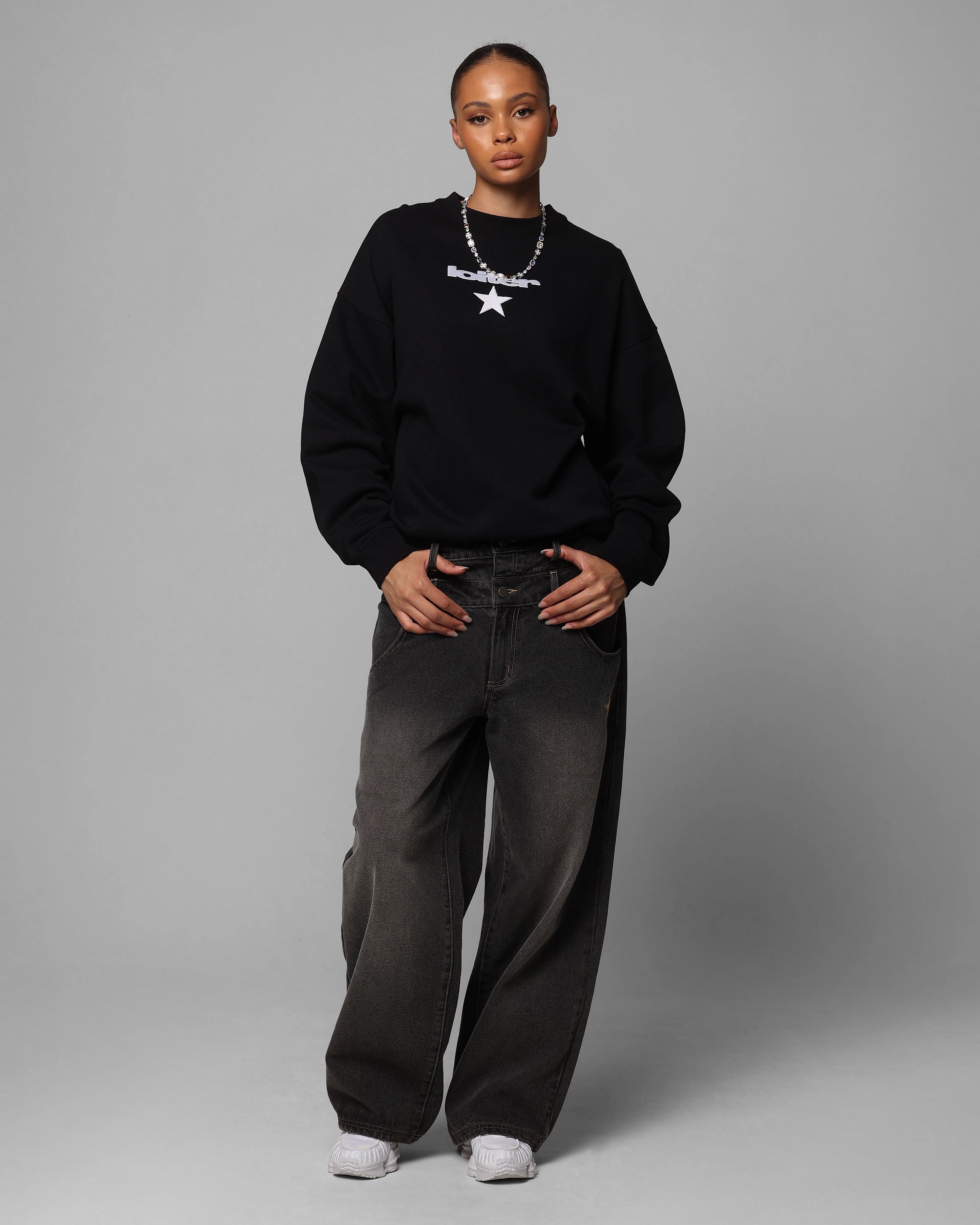 Loiter Premium Essentials Crewneck Black Sleek Layers Snow Block