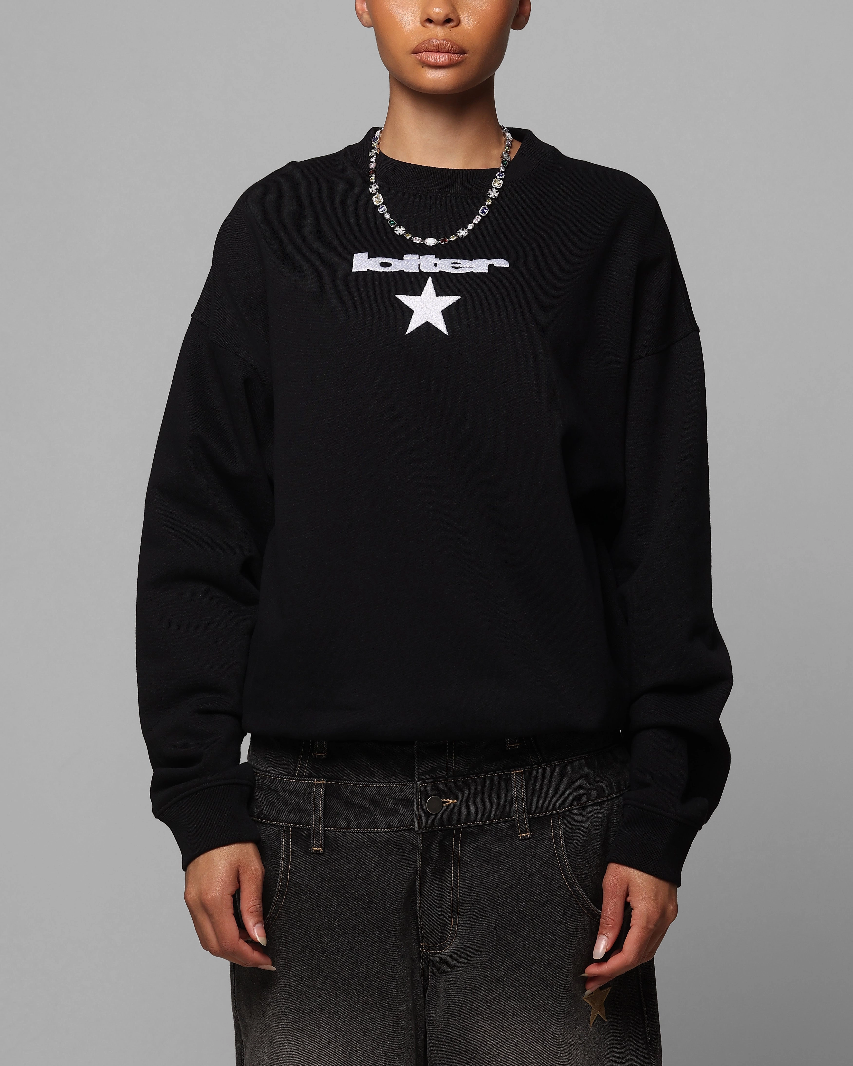 Loiter Premium Essentials Crewneck Black Soft Cover Versatile Style