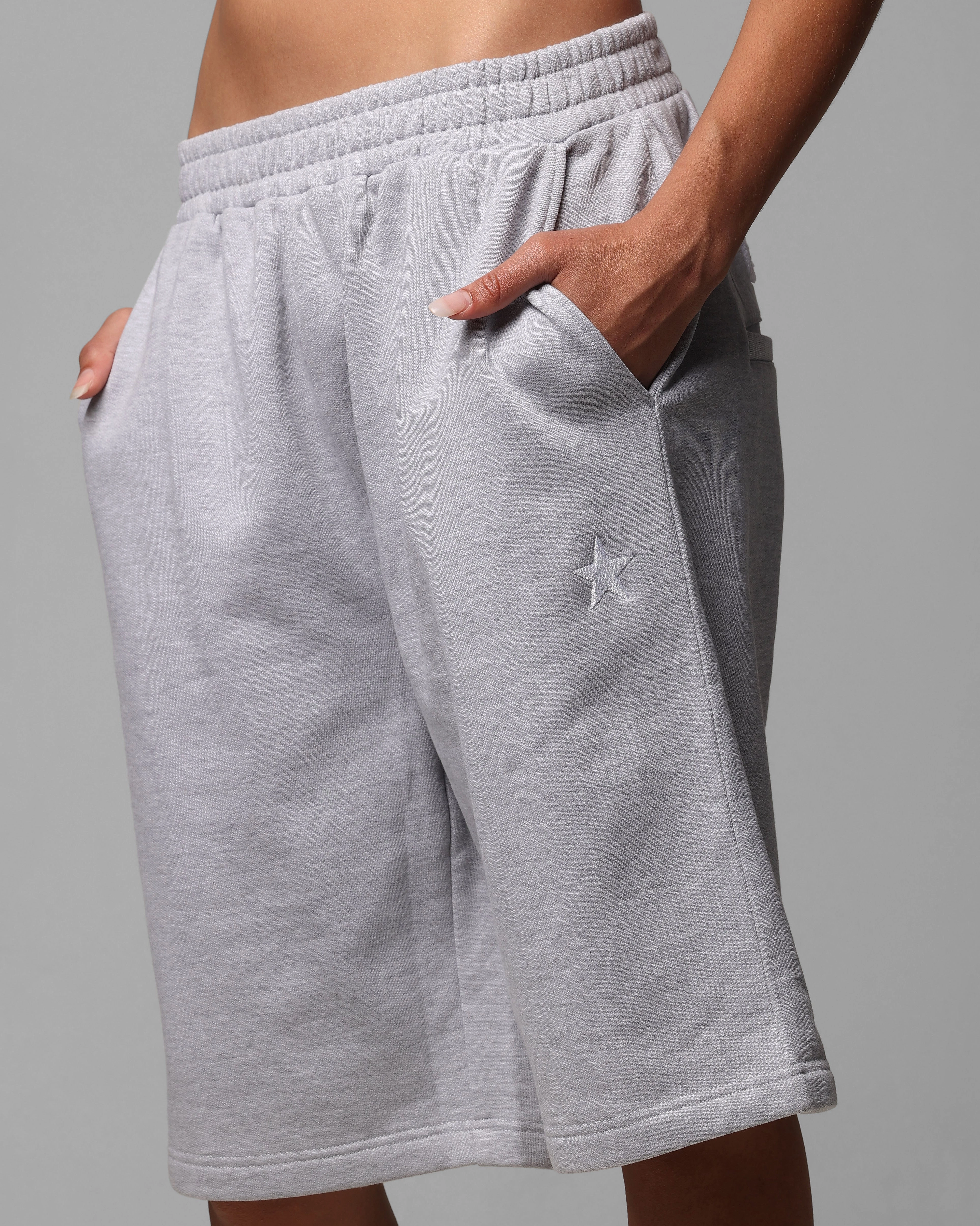Loiter Premium Essentials Sweat Shorts Grey Marle Microfiber Blend Fabric