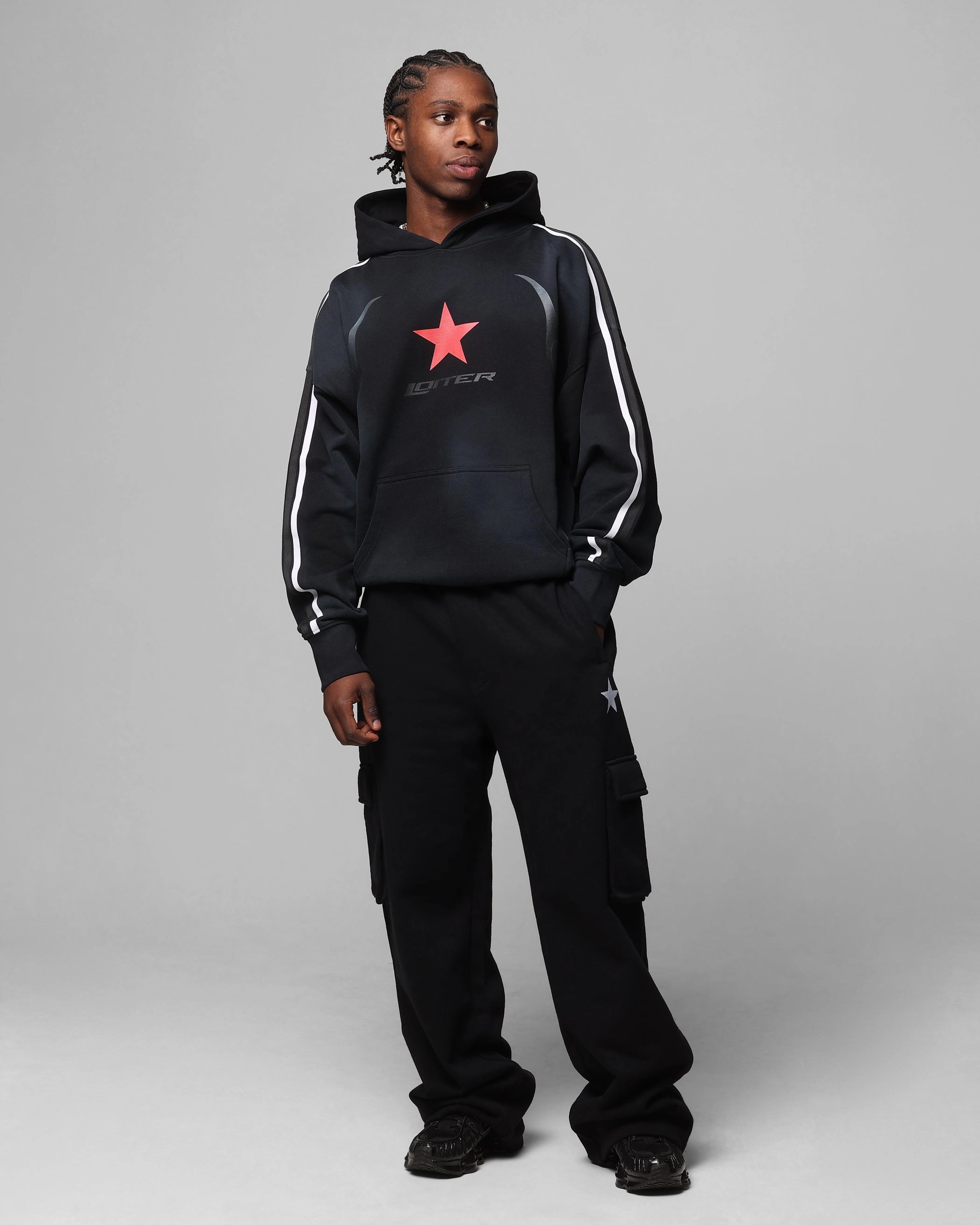 Loiter Premium Essentials Sweatpants Black/White Flexible Knee Panels Timeless Style