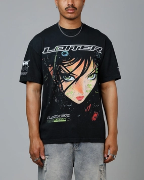 Loiter Project Dark Vintage T-Shirt Black Acidwash Trendy Fashion