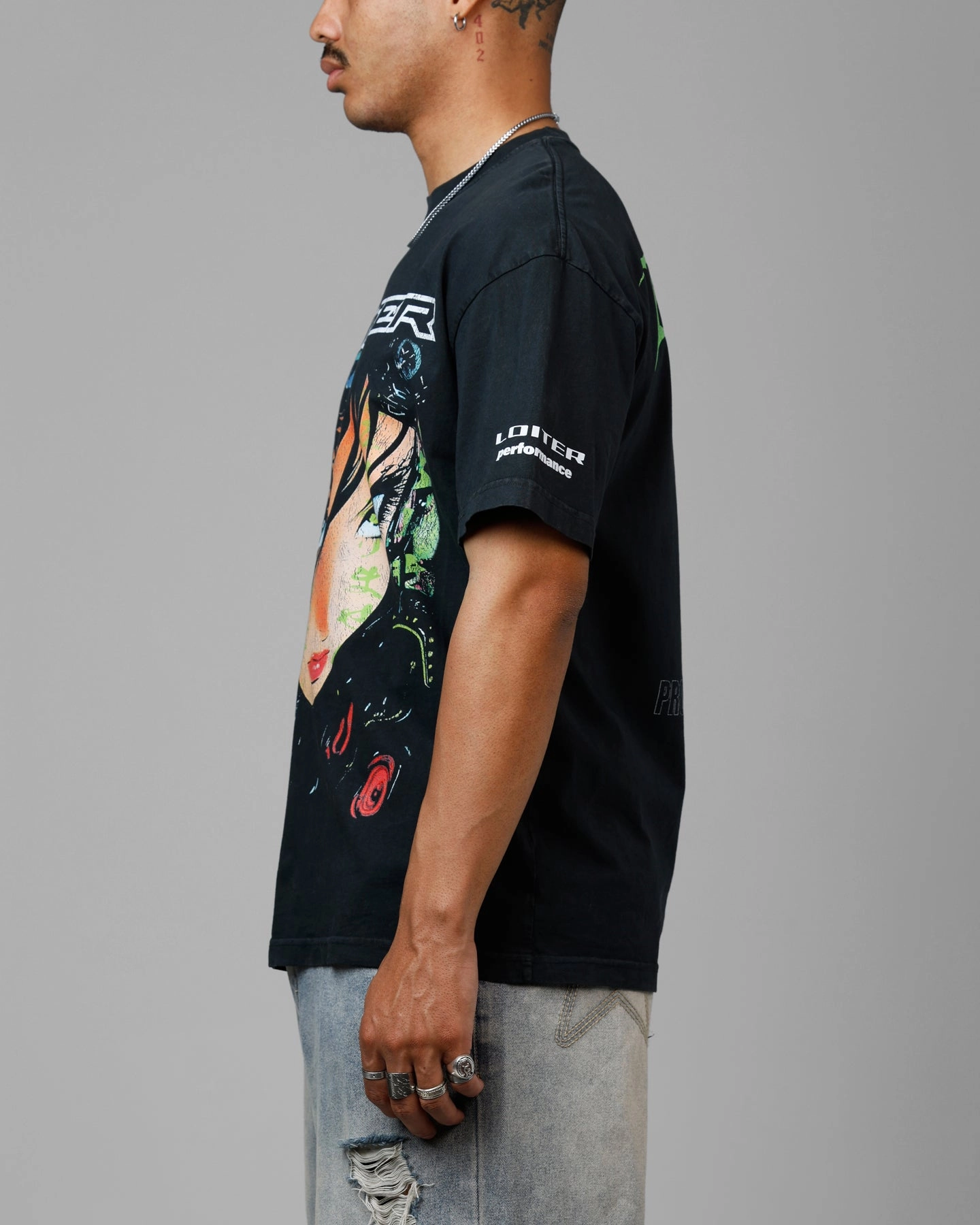 Daily Trend RelaxedFit Loiter Project Dark Vintage T-Shirt Black Acidwash