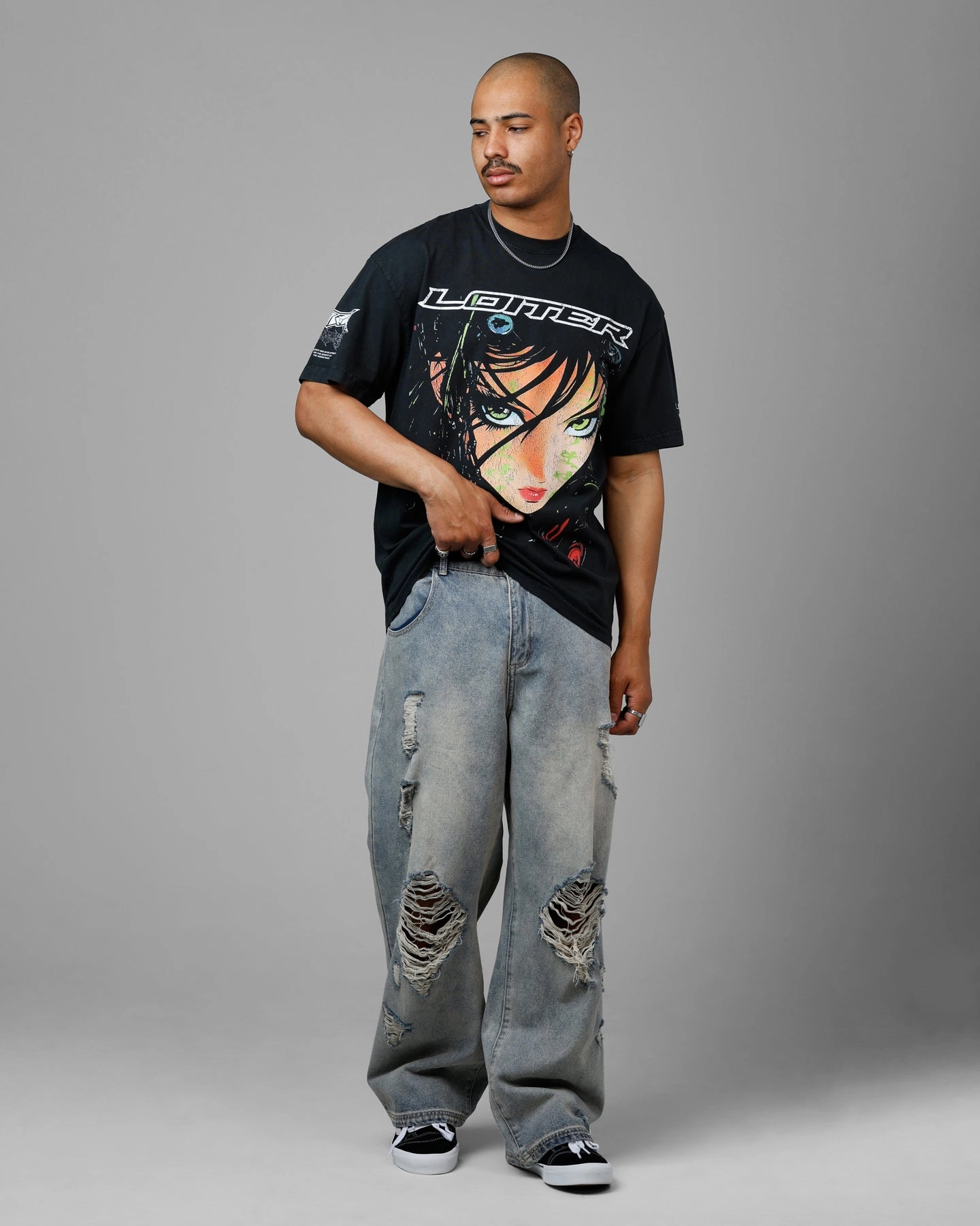 Loiter Project Dark Vintage T-Shirt Black Acidwash Light Comfort Abrasion Resistant Fabric