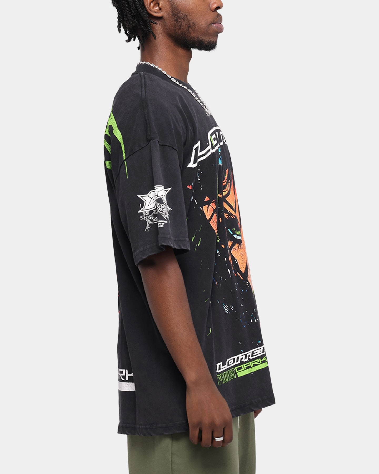Breathable Fit Loiter Project Dark Vintage T-Shirt Black Acidwash