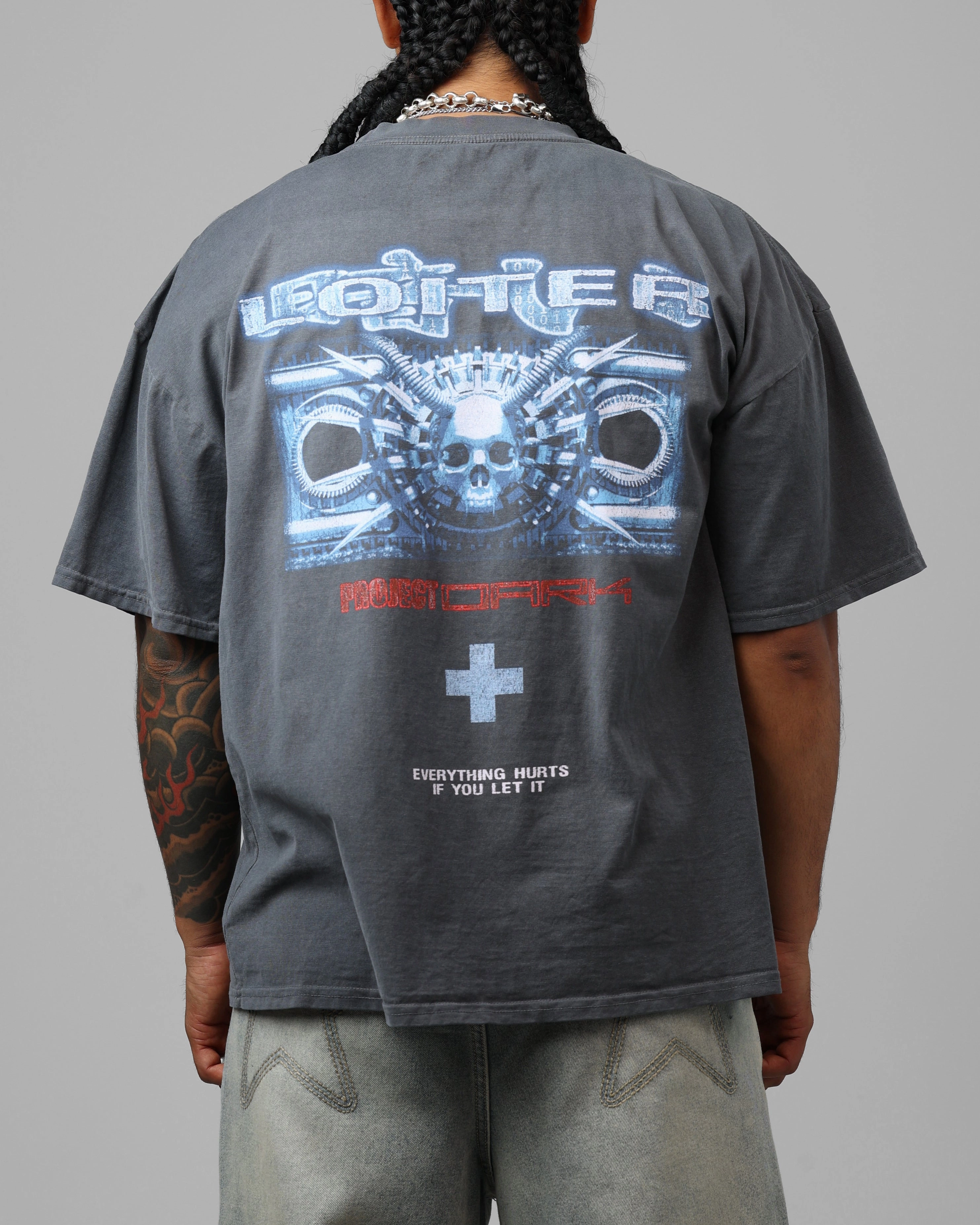 NeutralTonesCollection Bold Style Loiter Project Dark Vintage T-Shirt Washed Charcoal