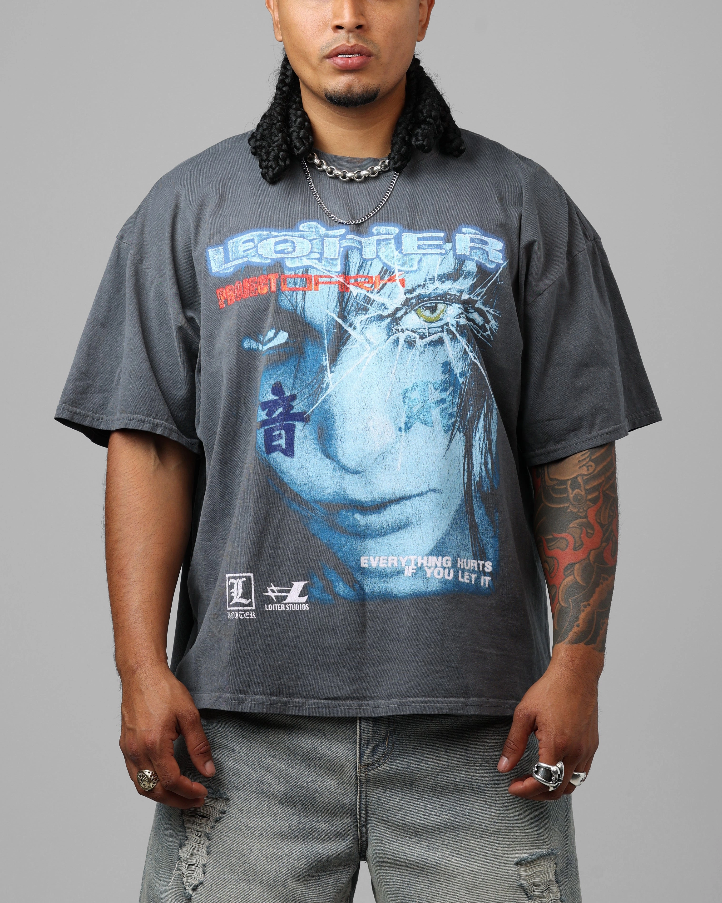 Loiter Project Dark Vintage T-Shirt Washed Charcoal loose but not baggy
