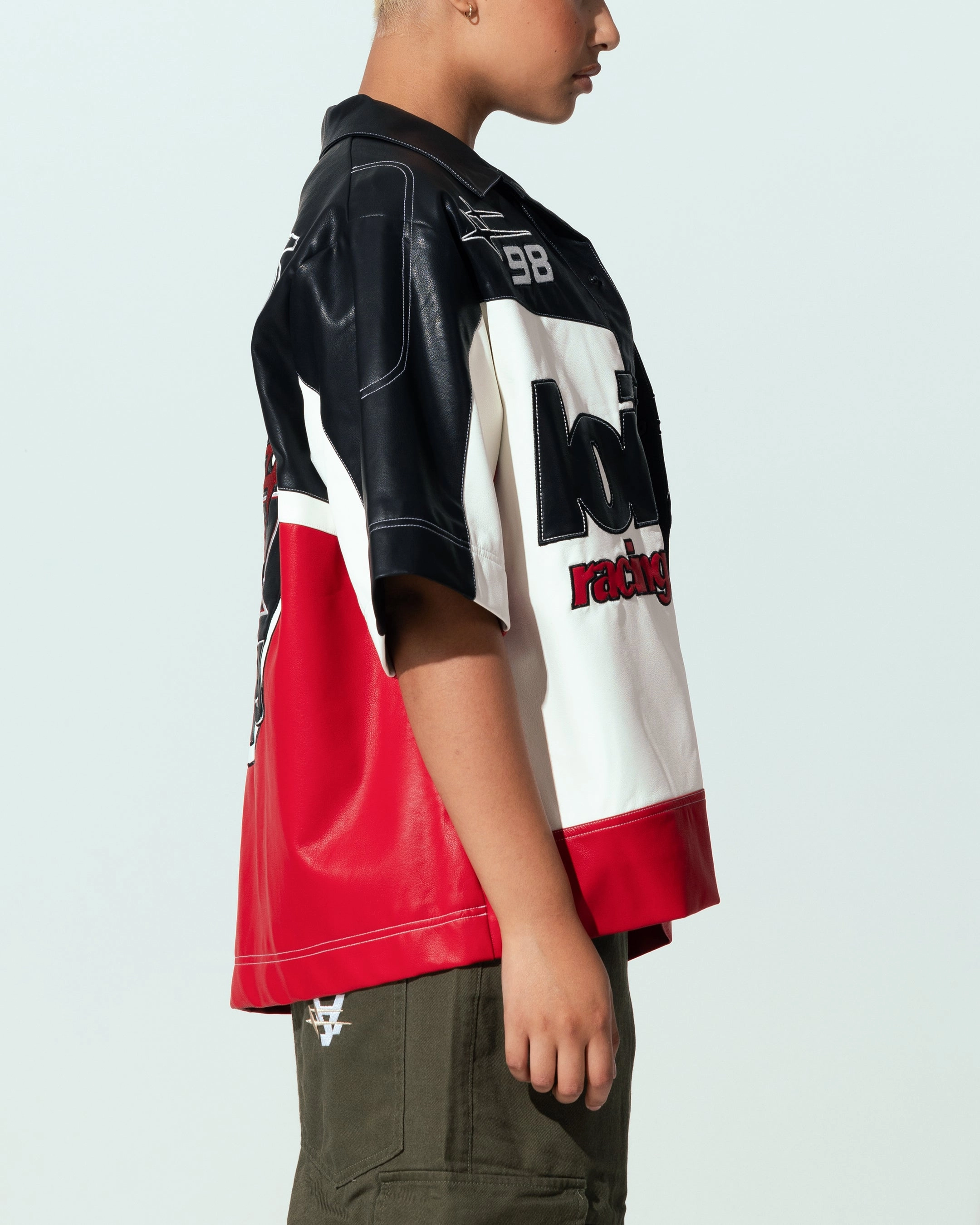Loiter Racer Button Up Shirt Black/Red Elastic Cuff Mechanism Four Way Stretch Material