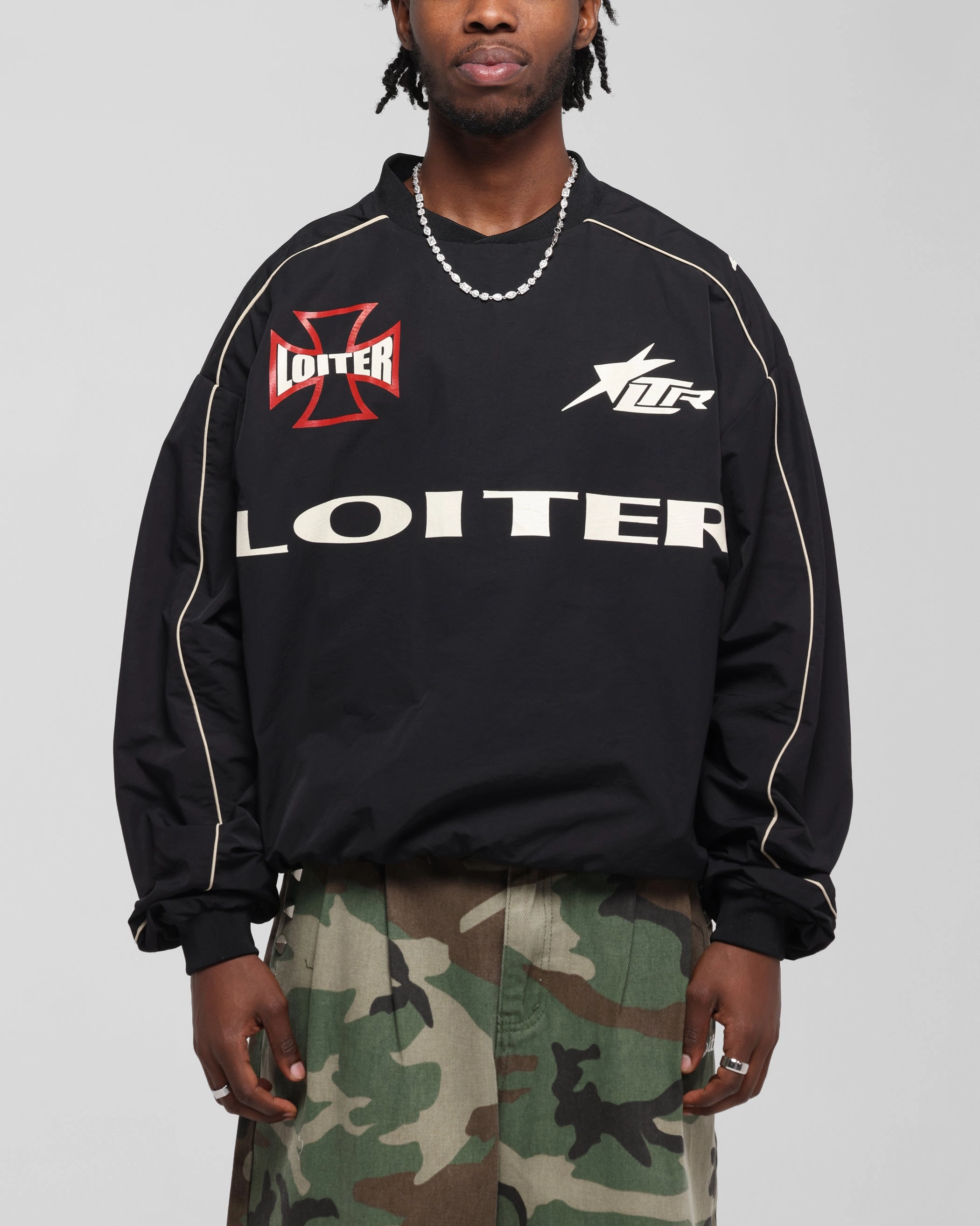 Loiter Racer Nylon Jersey Crewneck Black Soft touch finish Tagless Comfort