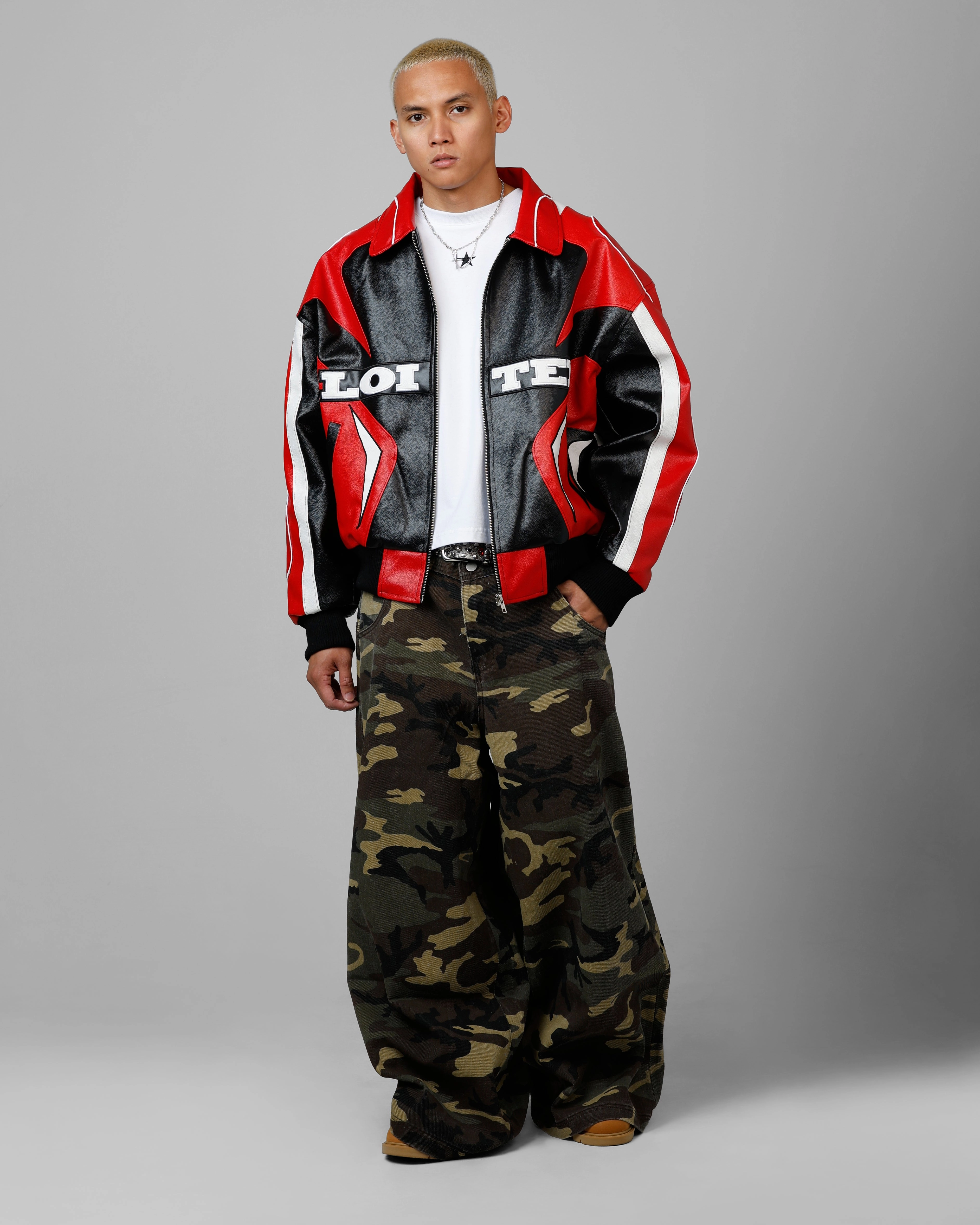 Loiter Racer Vegan Leather Jacket Red/Black Trilby
