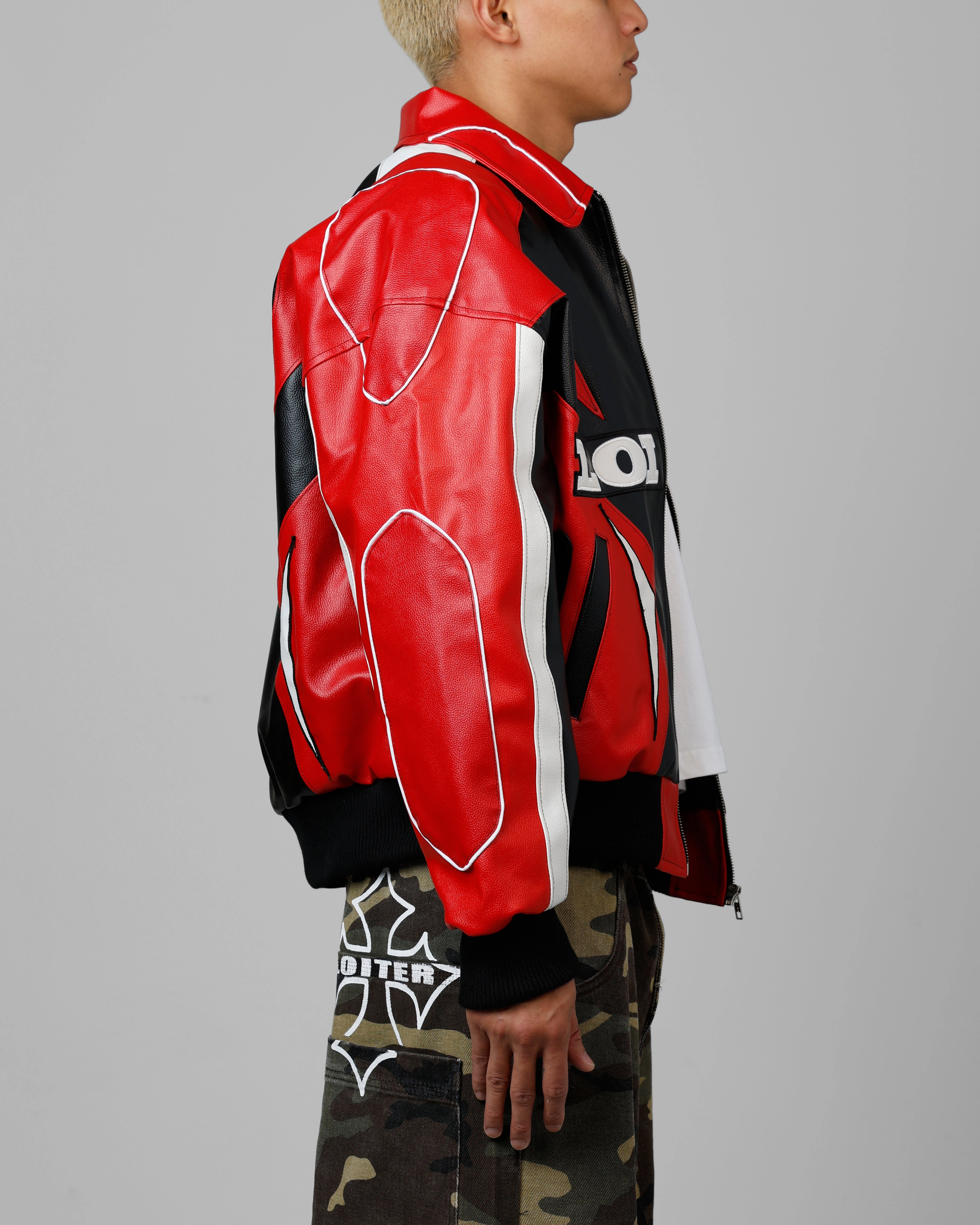 Loiter Racer Vegan Leather Jacket Red/Black Evolve Blueprint