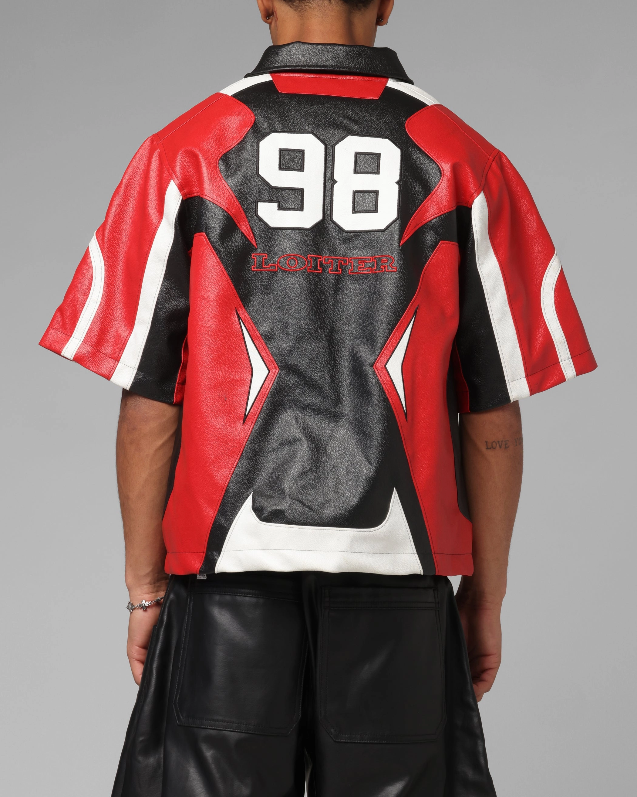 Loiter Racer Vegan Leather Shirt Red/Black Coffee Run Camping Essential