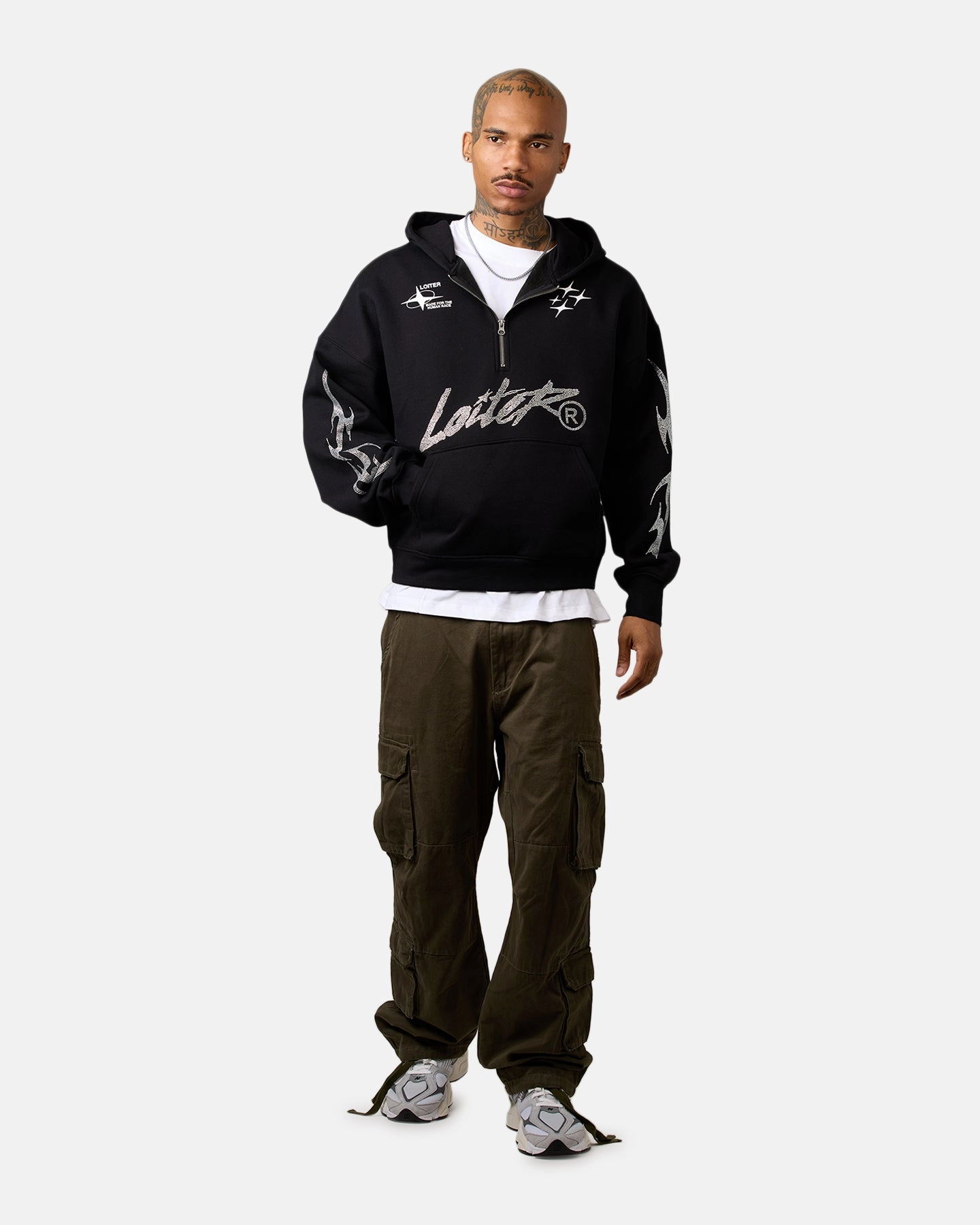 Loiter Rave Rhinestone Hoodie Black Stealthy
