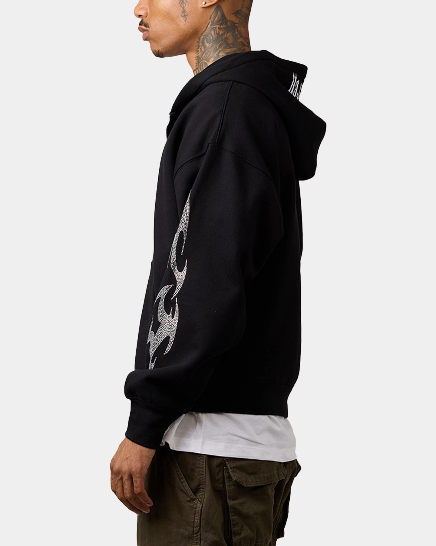 High - end sea based Loiter Rave Rhinestone Hoodie Black