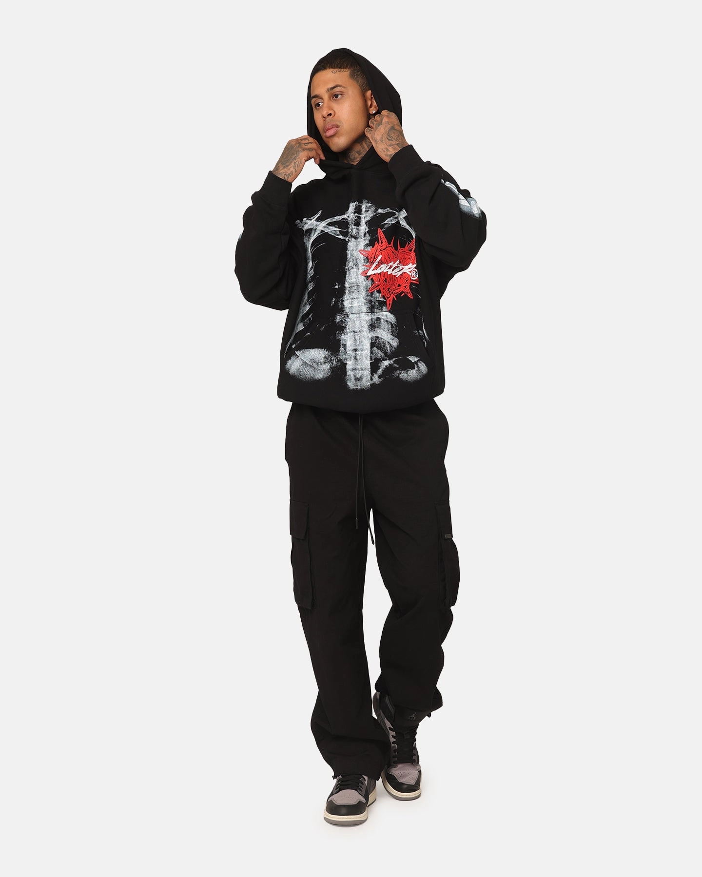 Seamless Edging Soap Loiter Ribcage Vintage Hoodie Black