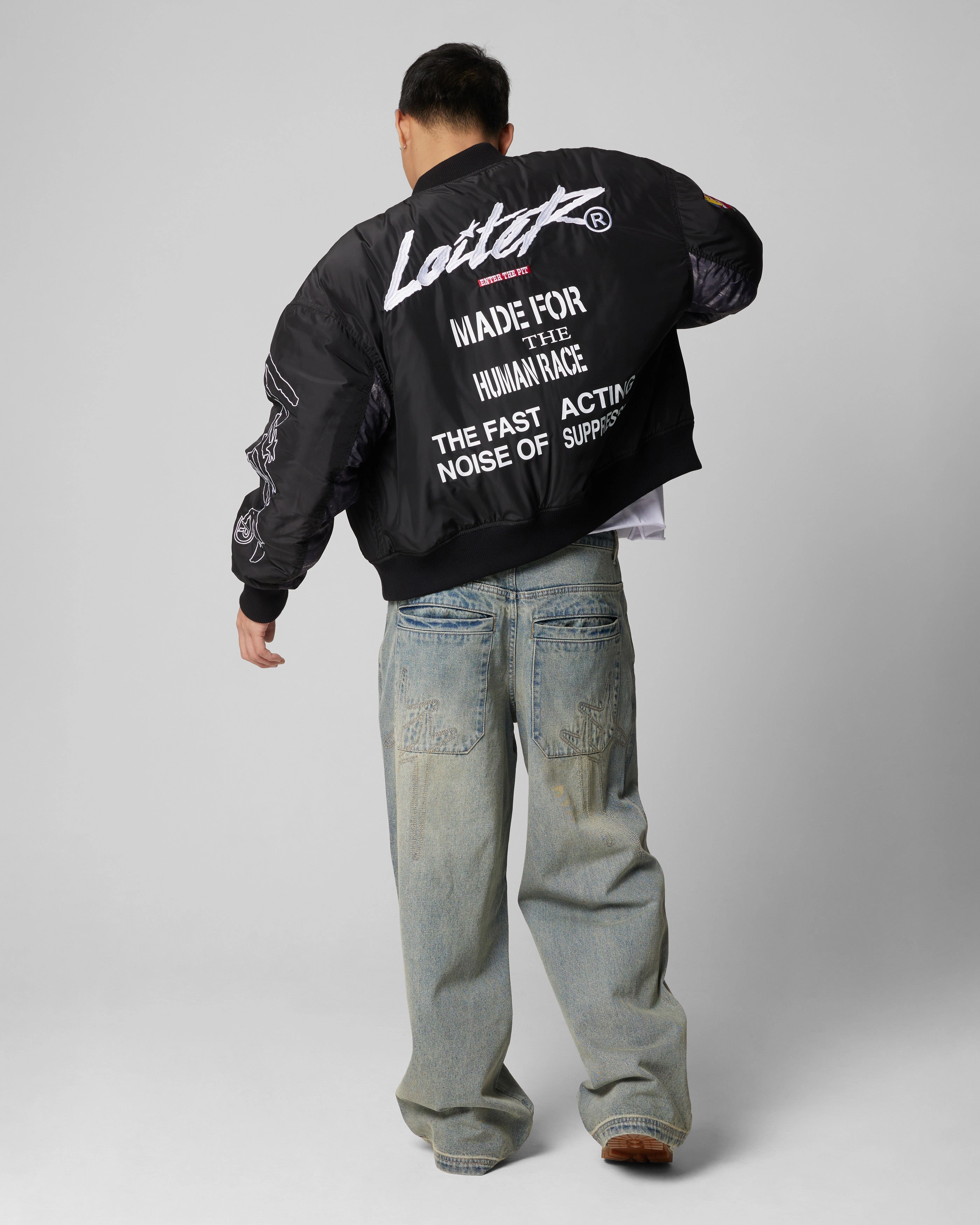 Loiter Riot Squad Bomber Jacket Black weekend Recycled Polyester Blend