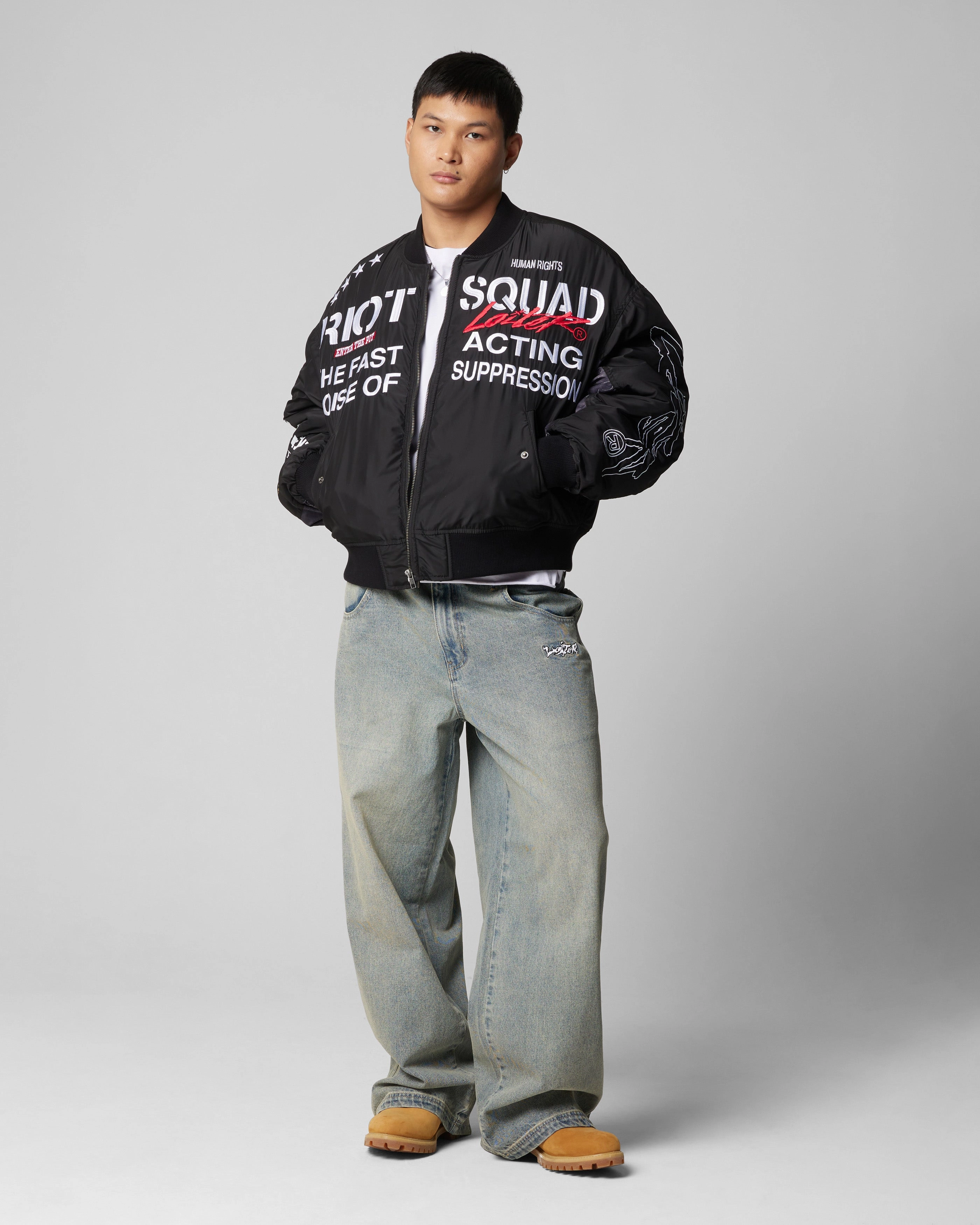 suitable for religious ceremonies Daily Wear Loiter Riot Squad Bomber Jacket Black