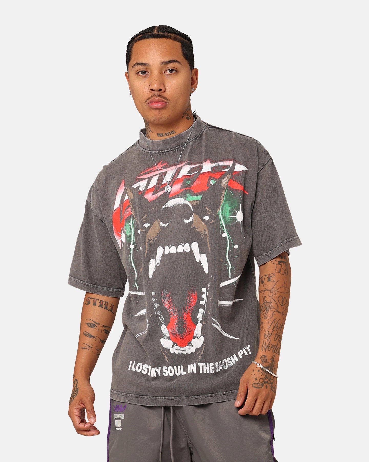 Loiter Riot Squad Vintage T-Shirt Charcoal Grey Layered Collar
