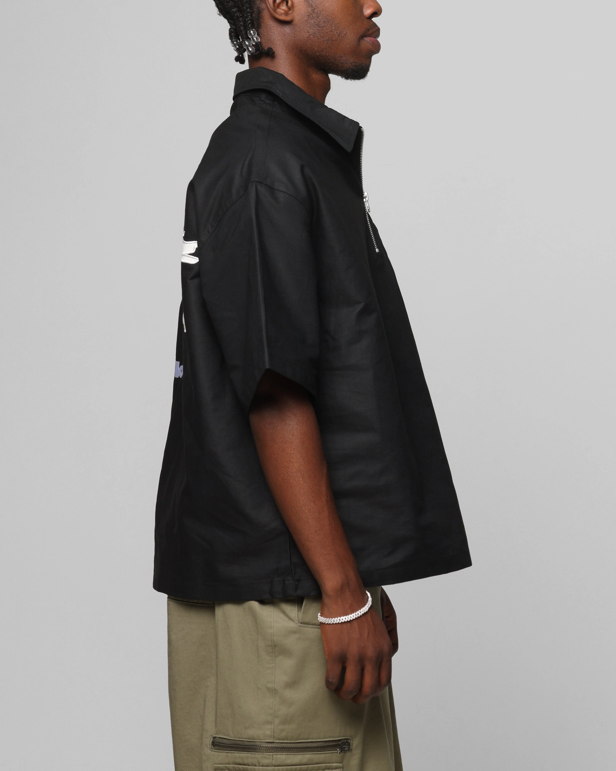 Seamless Shoulder Construction Local Favorite Loiter Rodeo Quarter Zip Up Shirt Black
