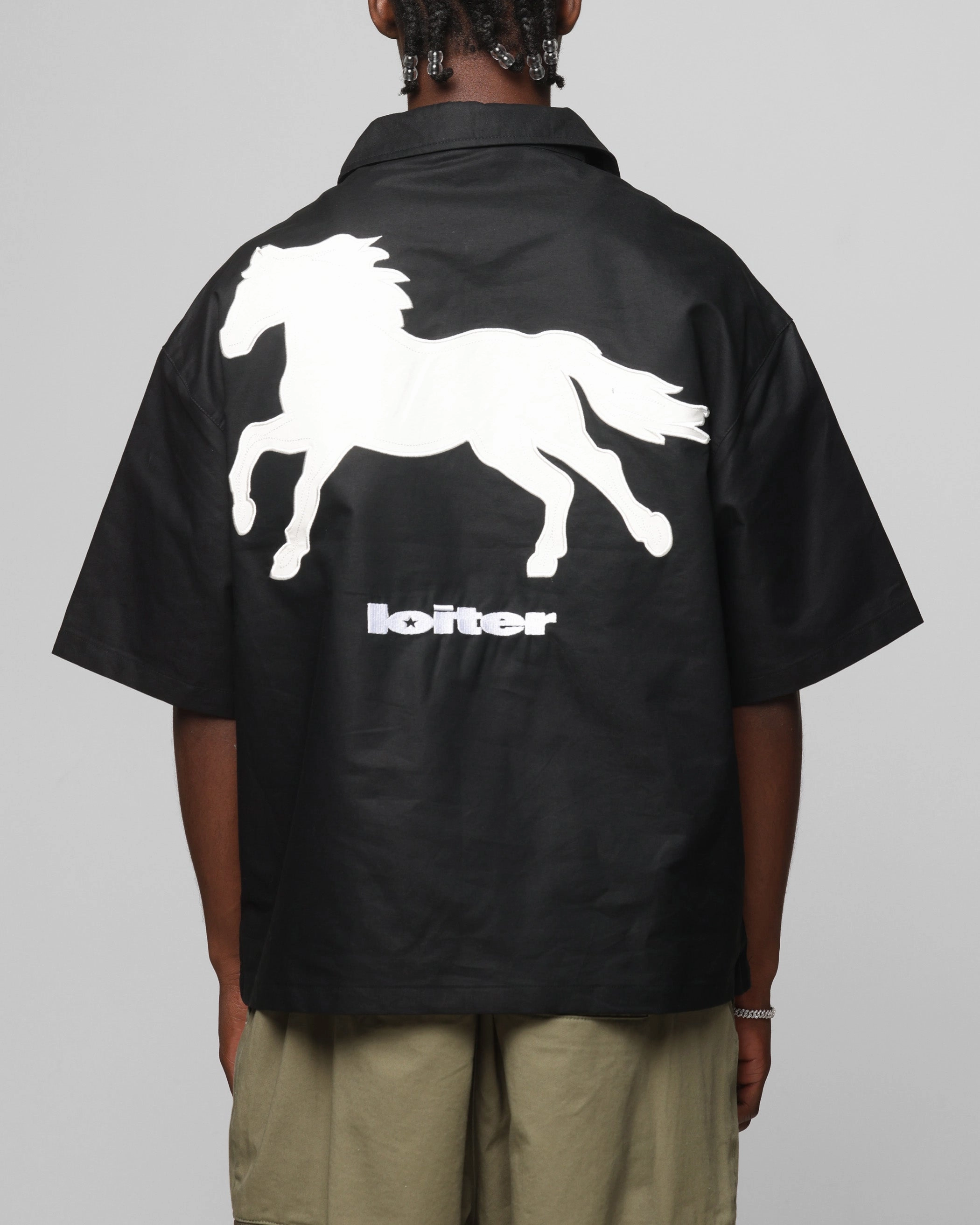 Loiter Rodeo Quarter Zip Up Shirt Black Fitted Shape