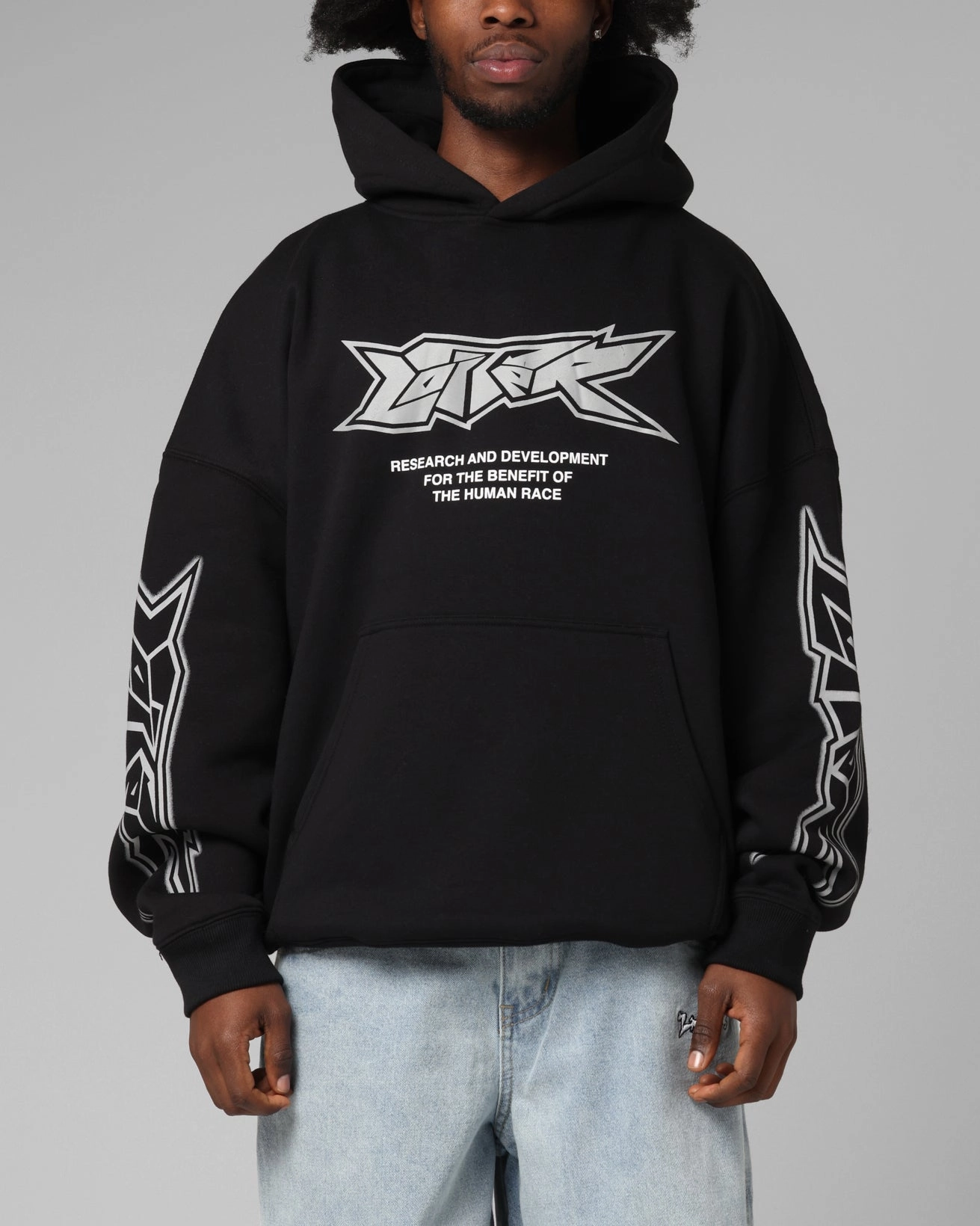 Slim Fit Cut Loiter Runway Hoodie Black