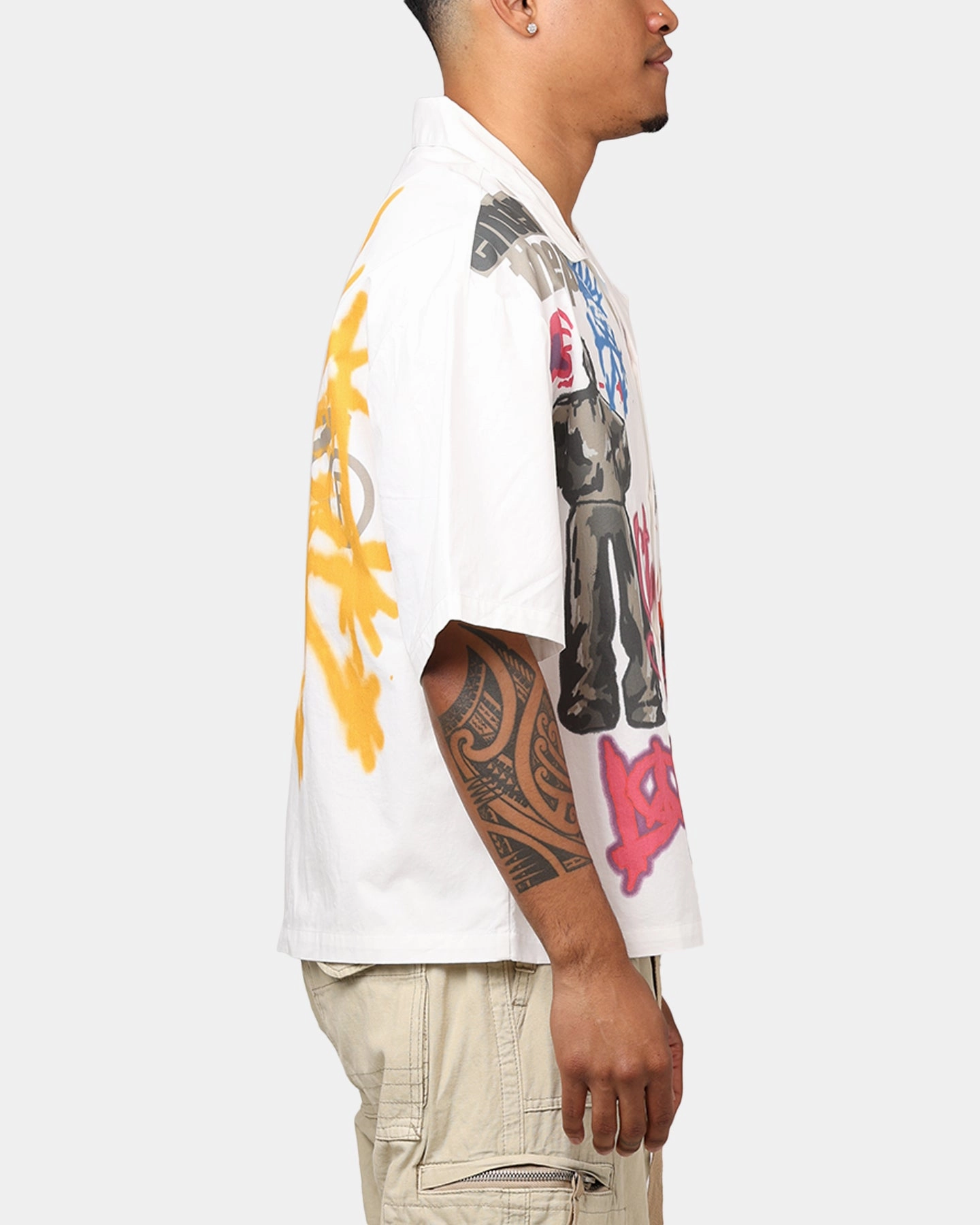 Loiter Scrap Book Button Up Shirt Off White Casual Wear