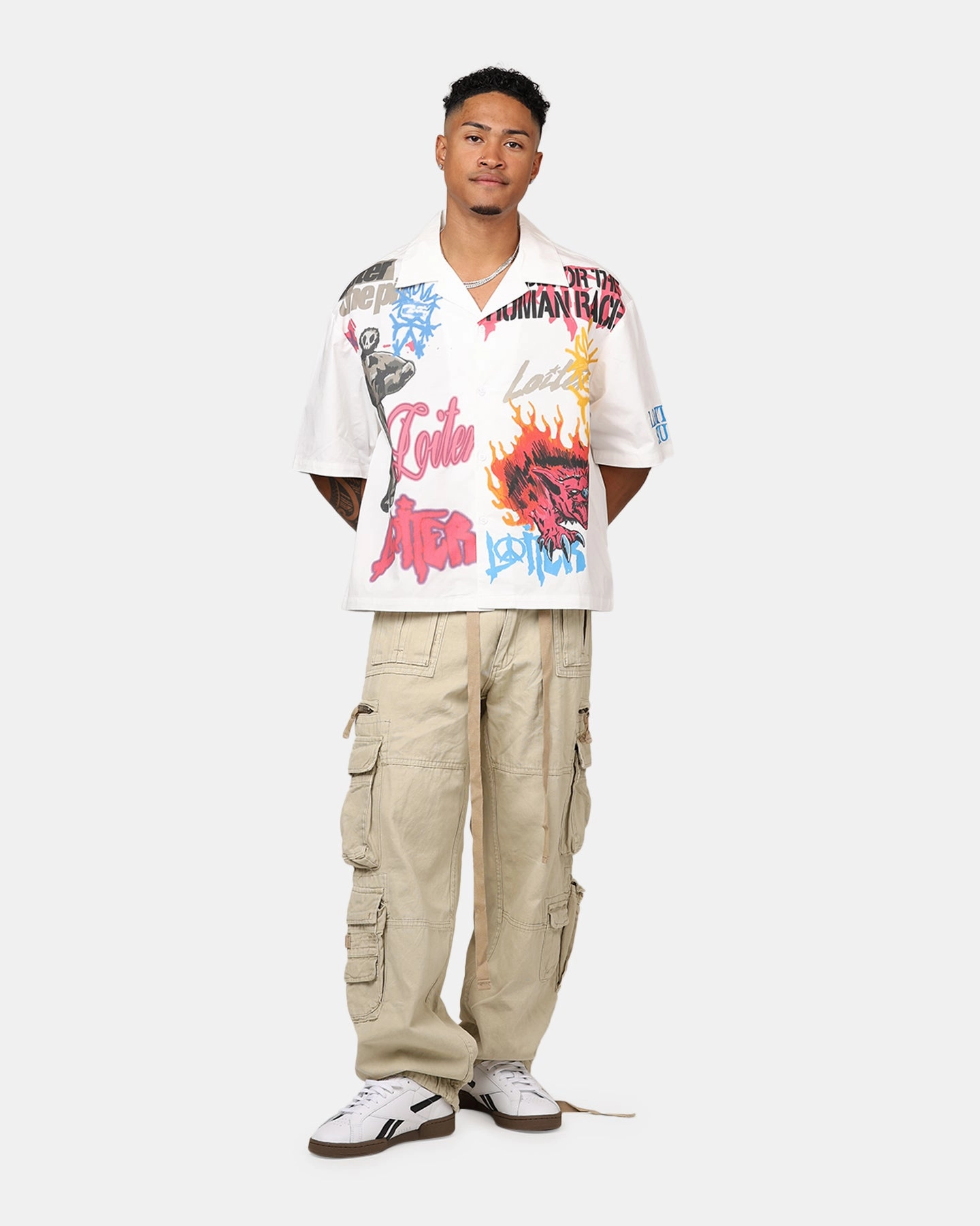 Loiter Scrap Book Button Up Shirt Off White Layered Look