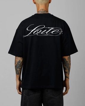 Layering Must-Have Loiter Script Boxy T-Shirt Black