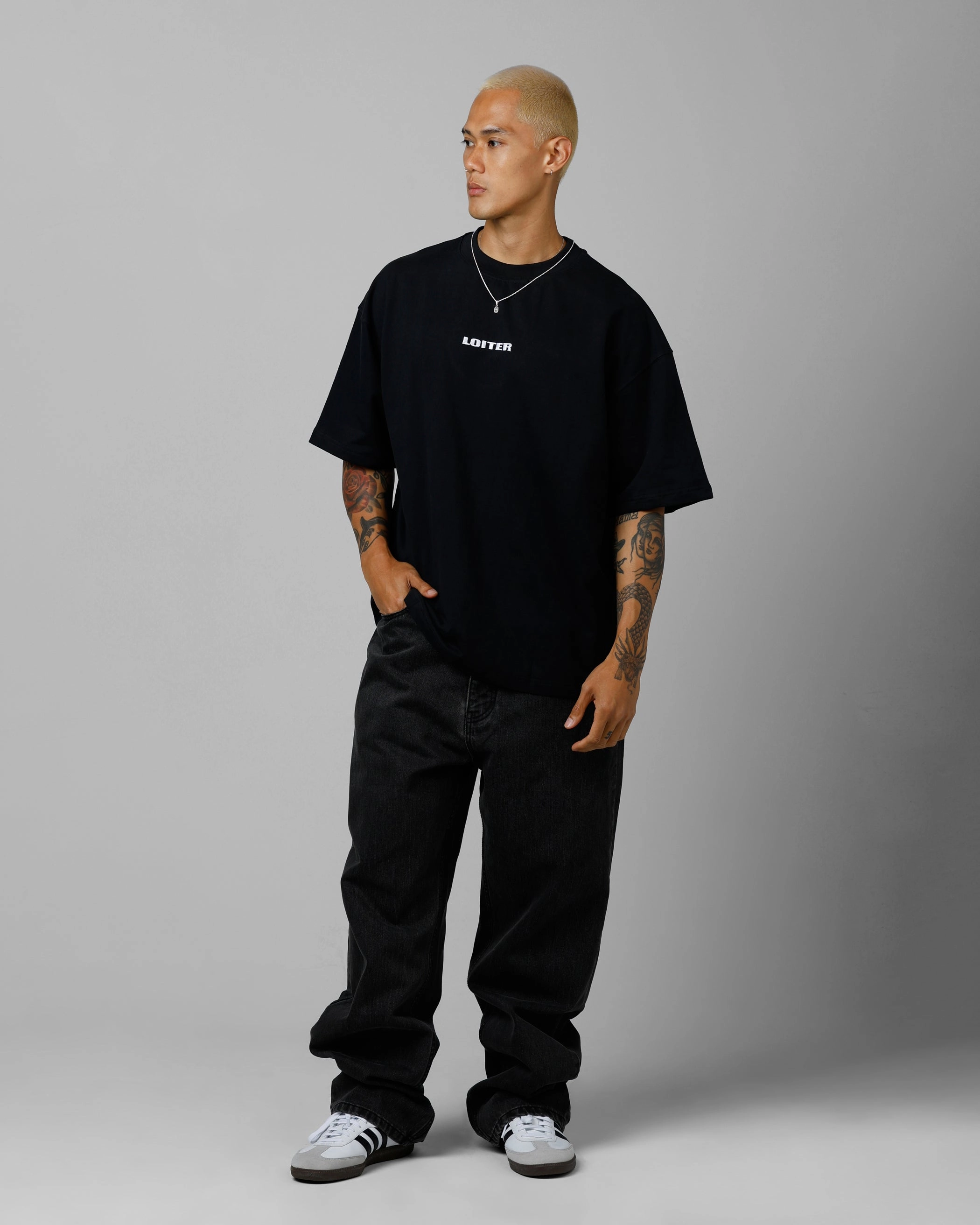 Loiter Script Boxy T-Shirt Black Basic Layer