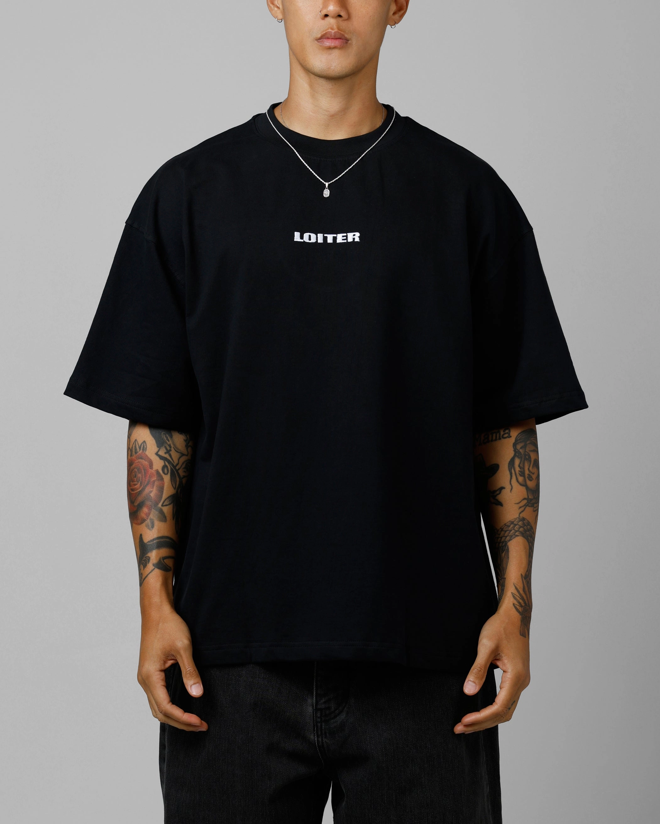 Party fun Loiter Script Boxy T-Shirt Black