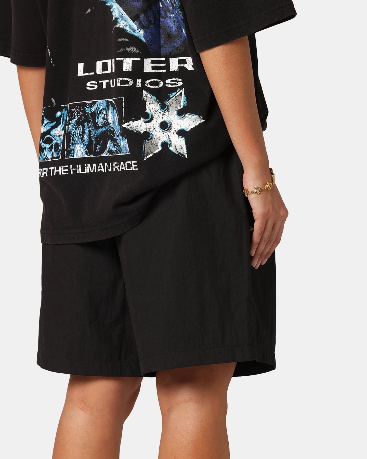 Loiter Script Walk Shorts Black Minimalist Style