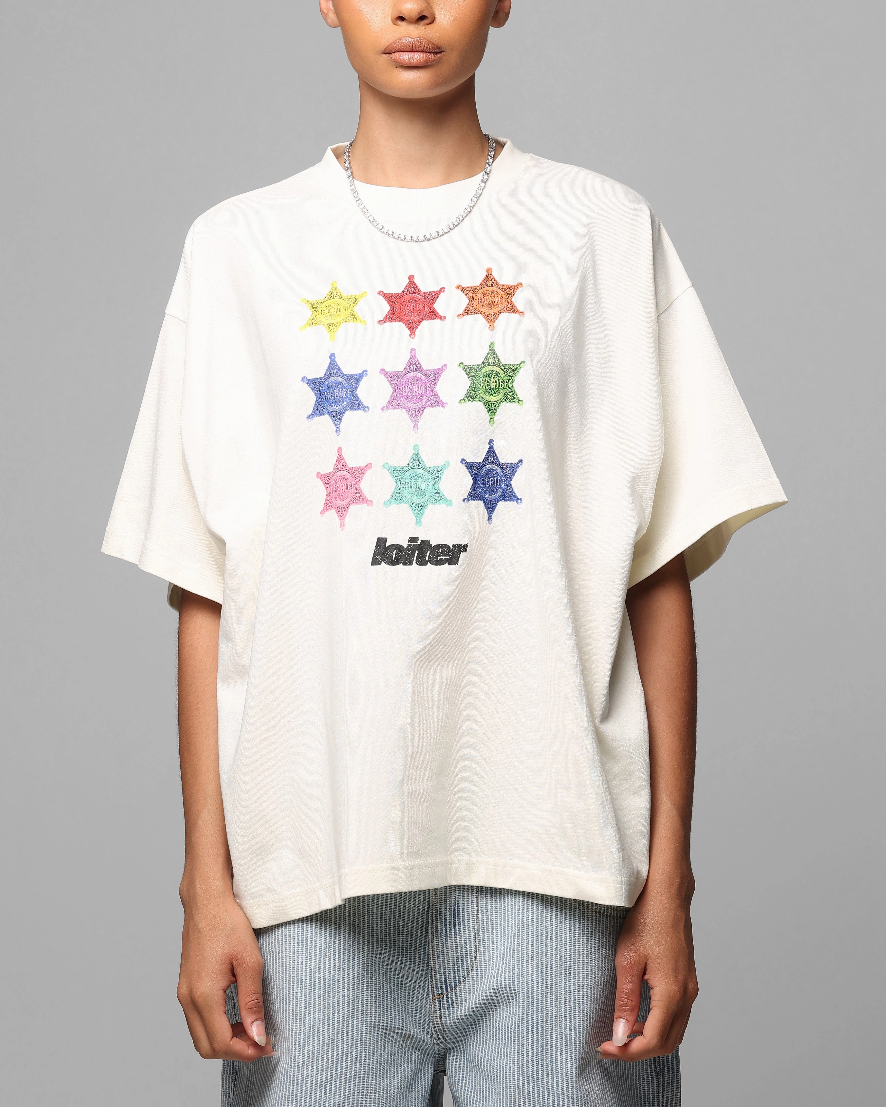 Loiter Sherif Vintage T-Shirt Off White Active Trend Look Self Fabric Tape