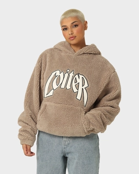 Fashionable Style Loiter Sherpa Hoodie Tan