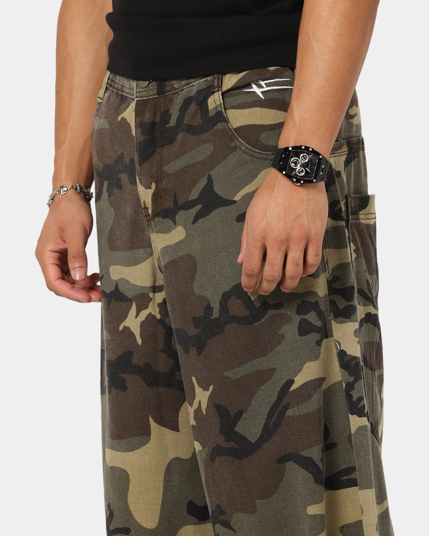 Loiter Skate Jeans Woodland Camo No Bulk Seam Design