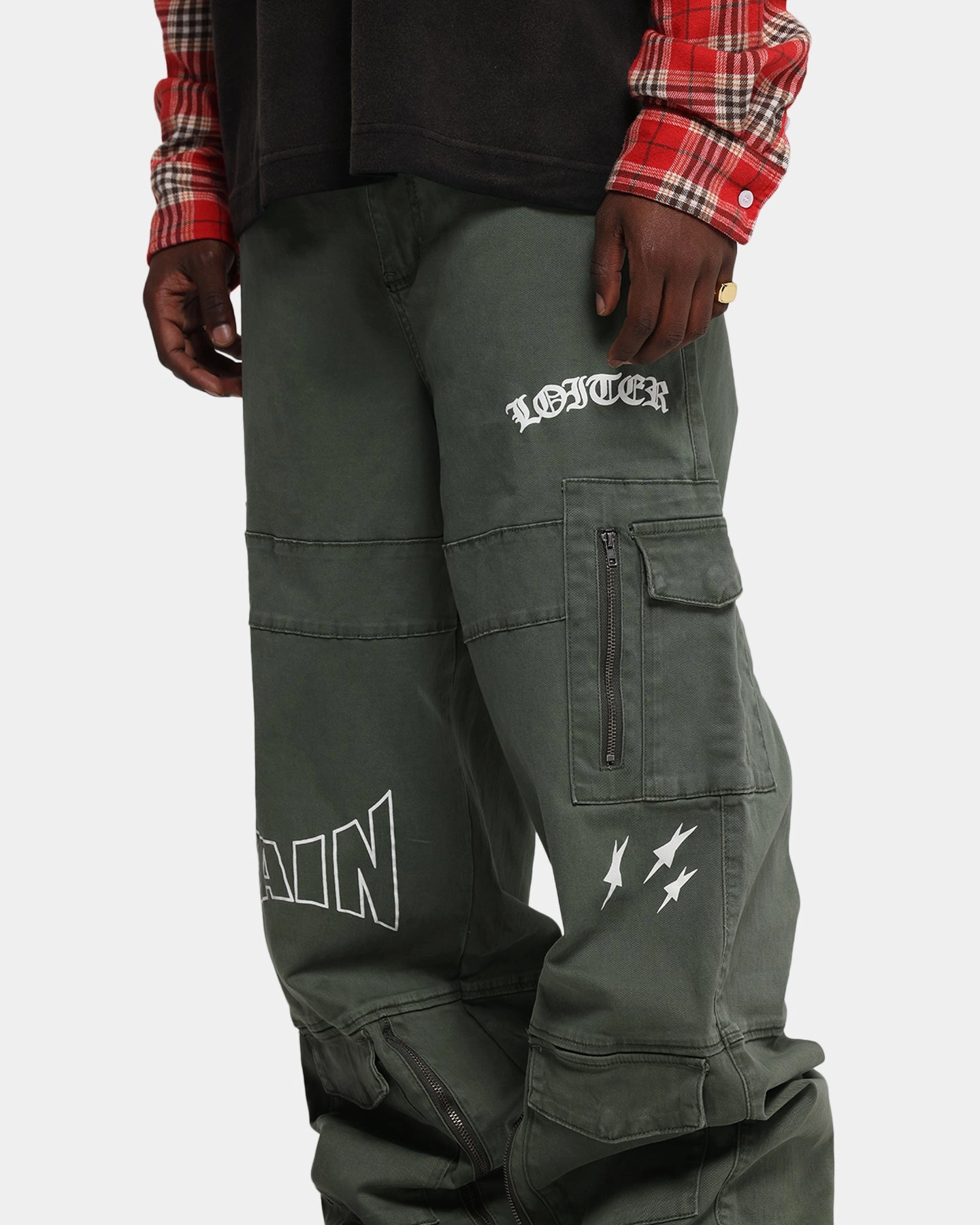 Chic Design Loiter Sketch Utility Pants Olive