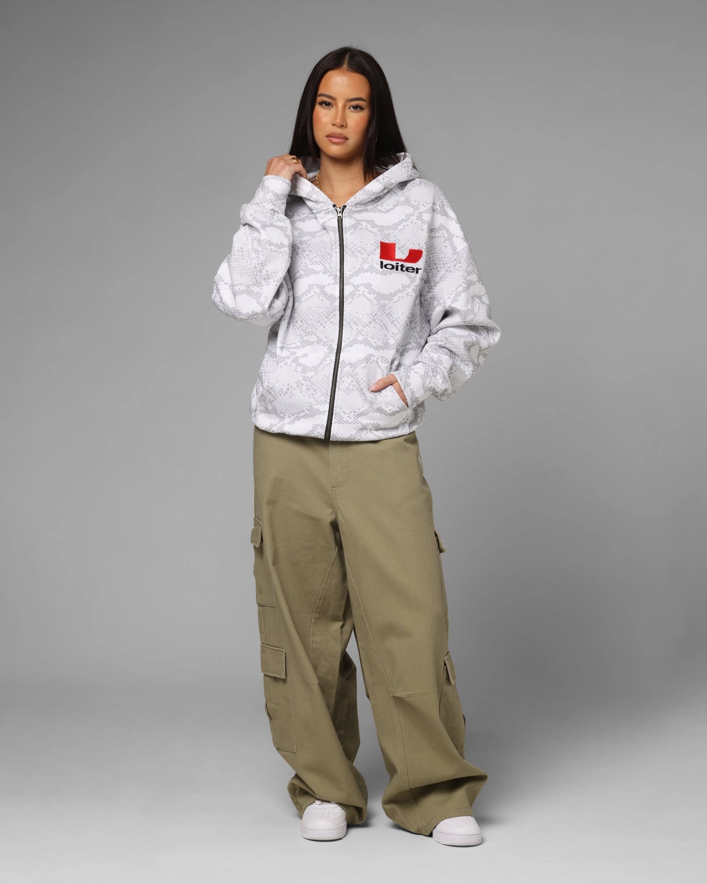 Loiter Slither Zip Hoodie Grey Modern Outerwear age - appropriate