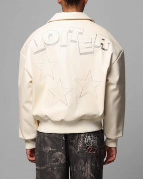 Loiter Solar Vegan Leather Varsity Jacket Beige festival - goers Commuter Fit